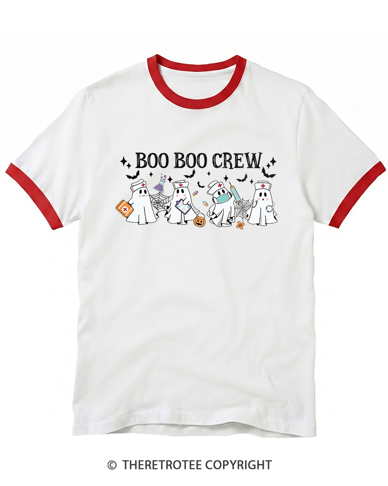 TheRetroTee Boo Boo Crew 1980s Ringer T-Shirt