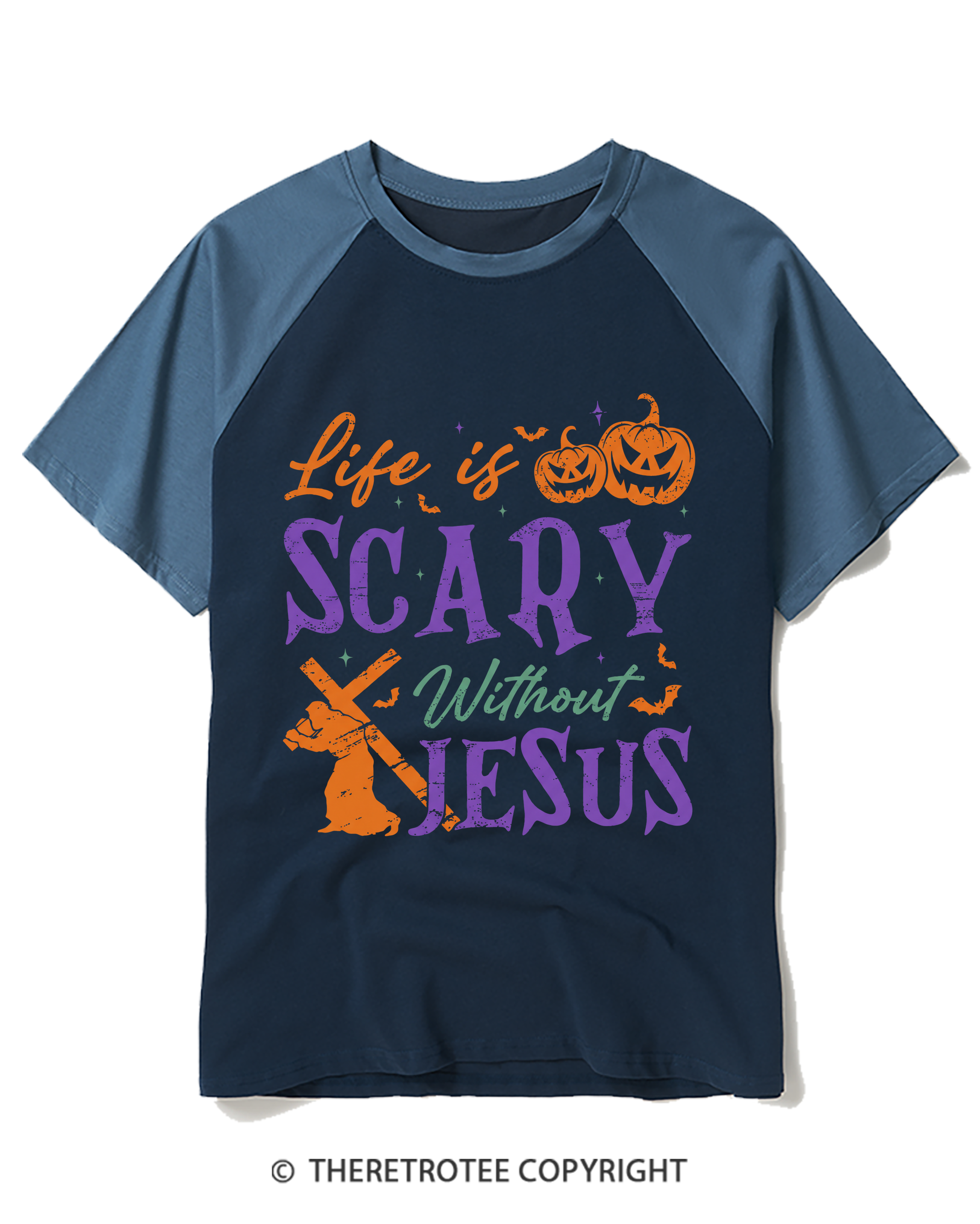 TheRetroTee Life is scary without Jesus 1990s Raglan Baseball T-Shirt