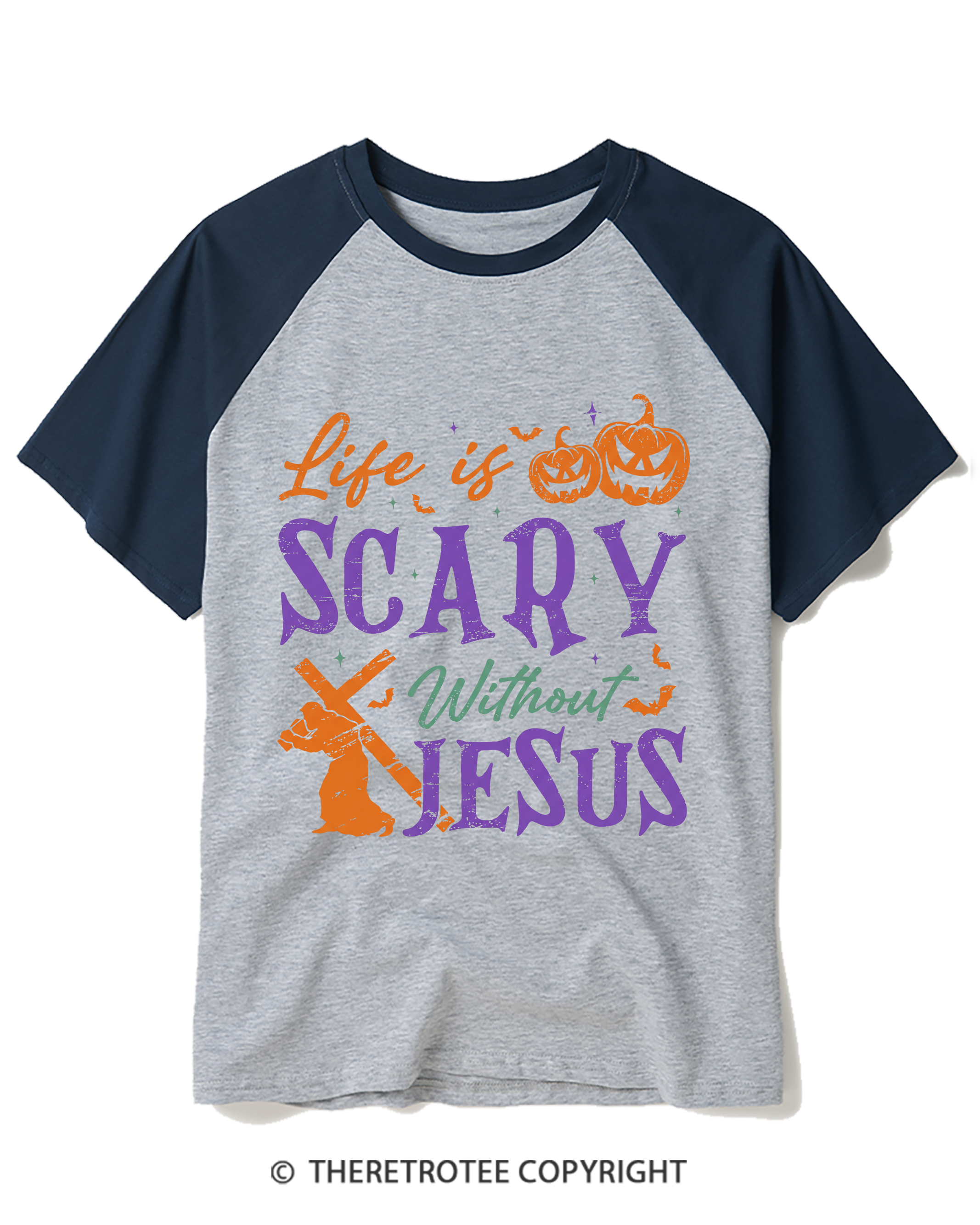 TheRetroTee Life is scary without Jesus 1990s Raglan Baseball T-Shirt