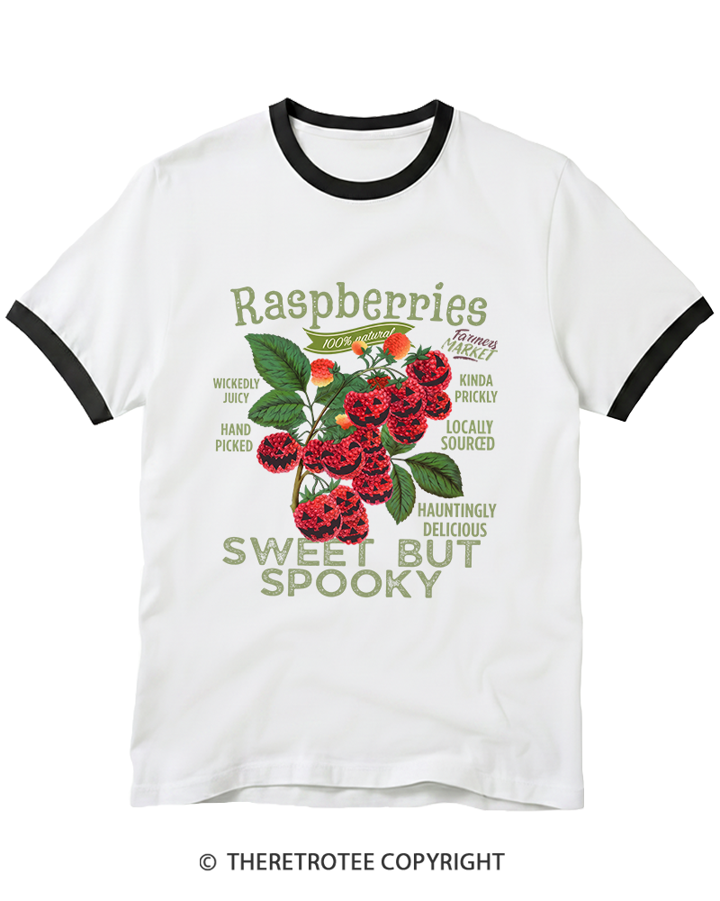 TheRetroTee Haunted Raspberries Halloween 1950s Ringer T-Shirt