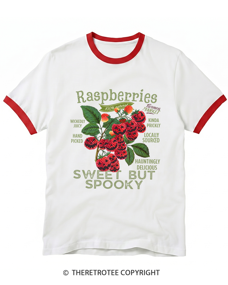 TheRetroTee Haunted Raspberries Halloween 1950s Ringer T-Shirt