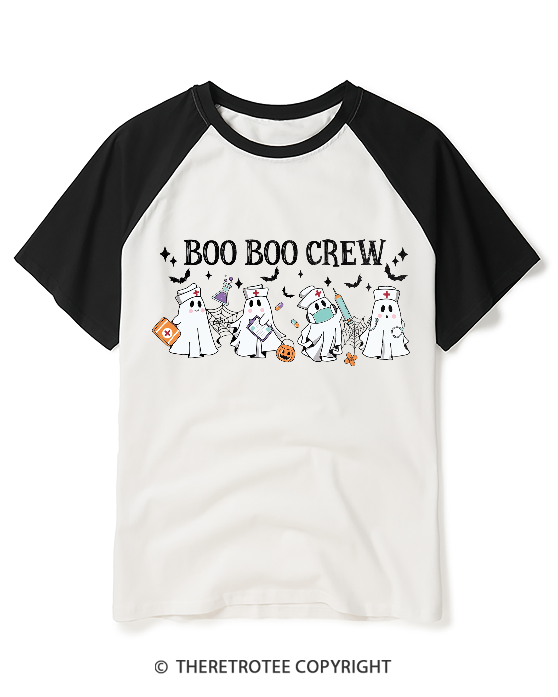 TheRetroTee Boo Boo Crew 1980s Raglan Baseball T-Shirt