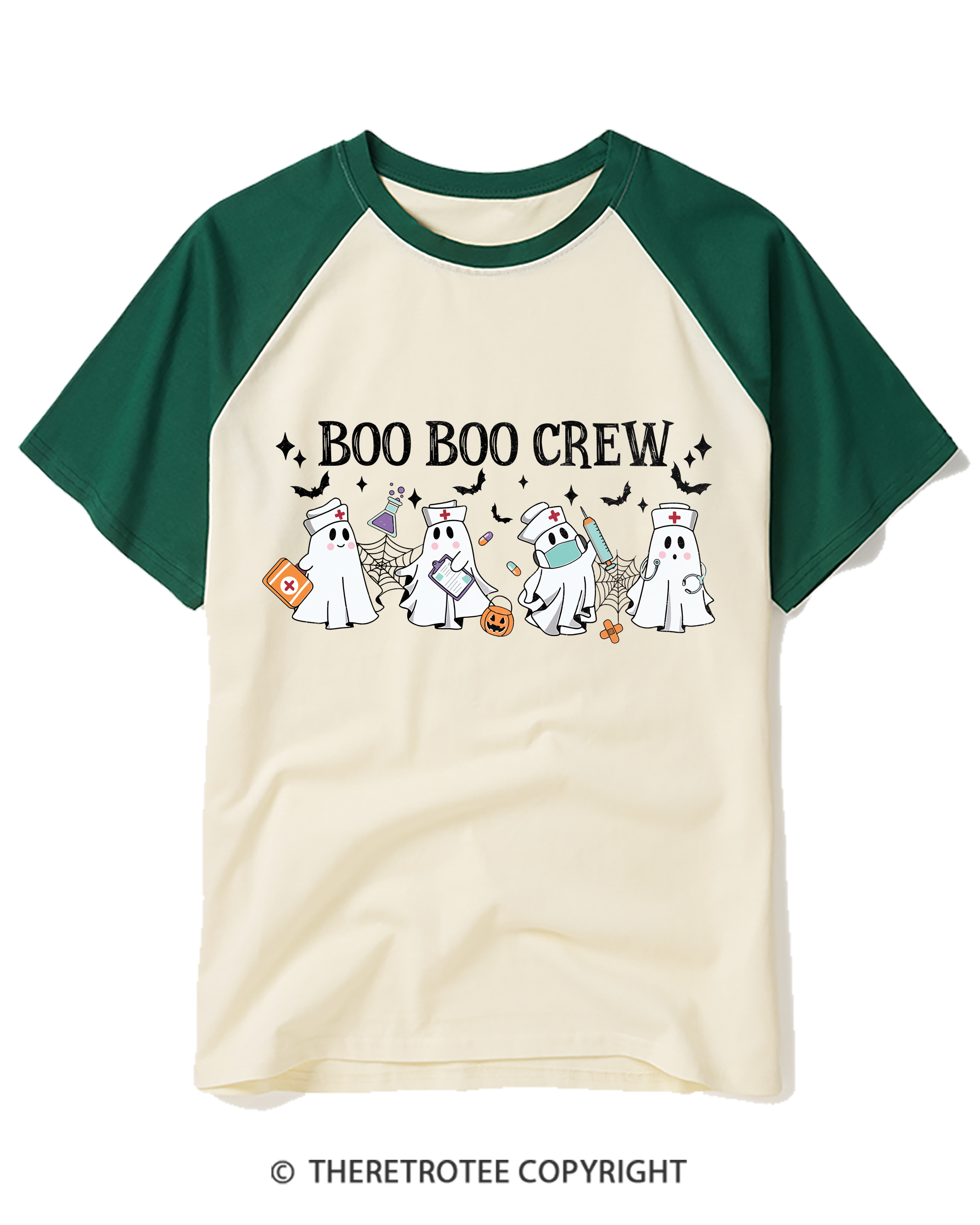 TheRetroTee Boo Boo Crew 1980s Raglan Baseball T-Shirt