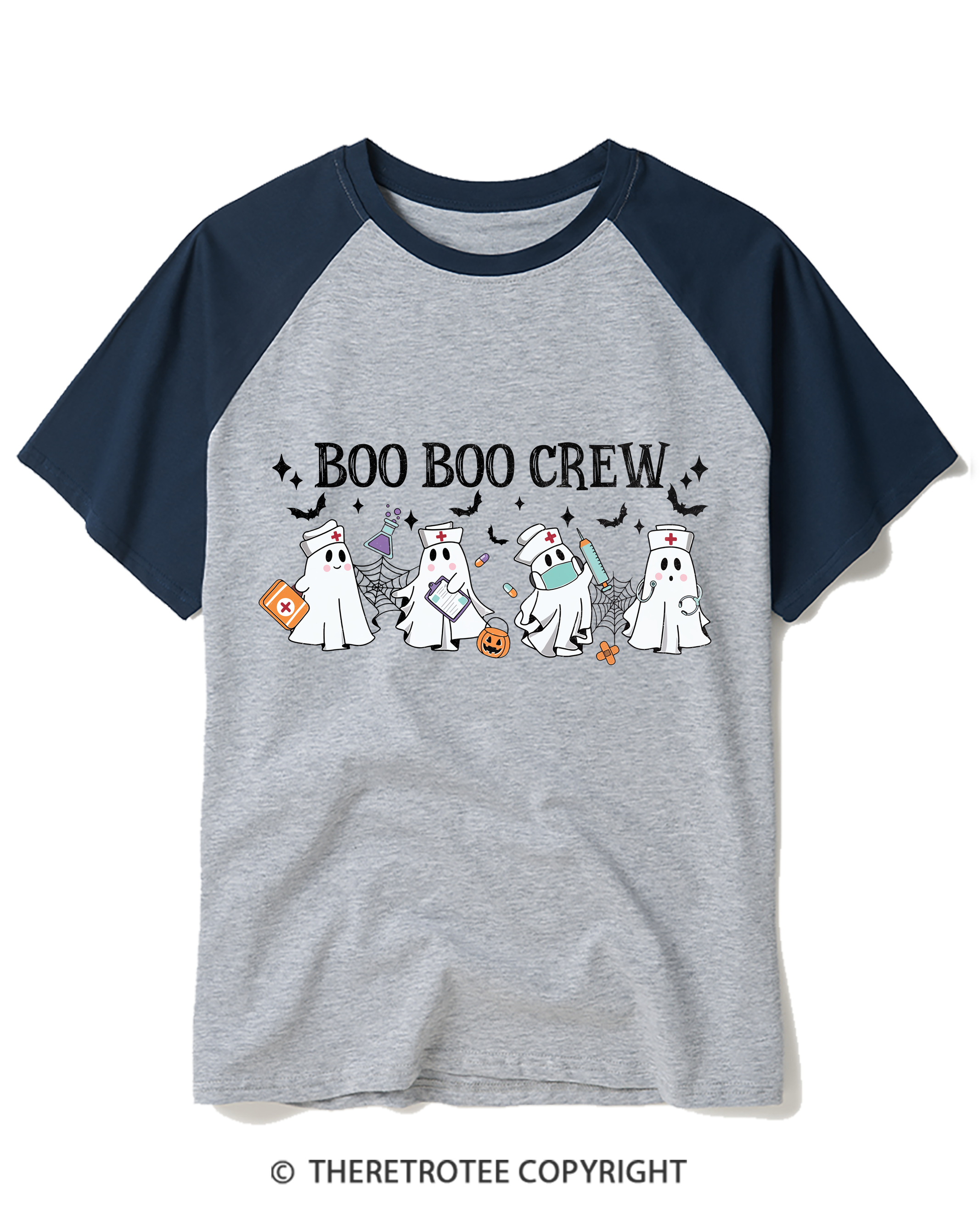 TheRetroTee Boo Boo Crew 1980s Raglan Baseball T-Shirt