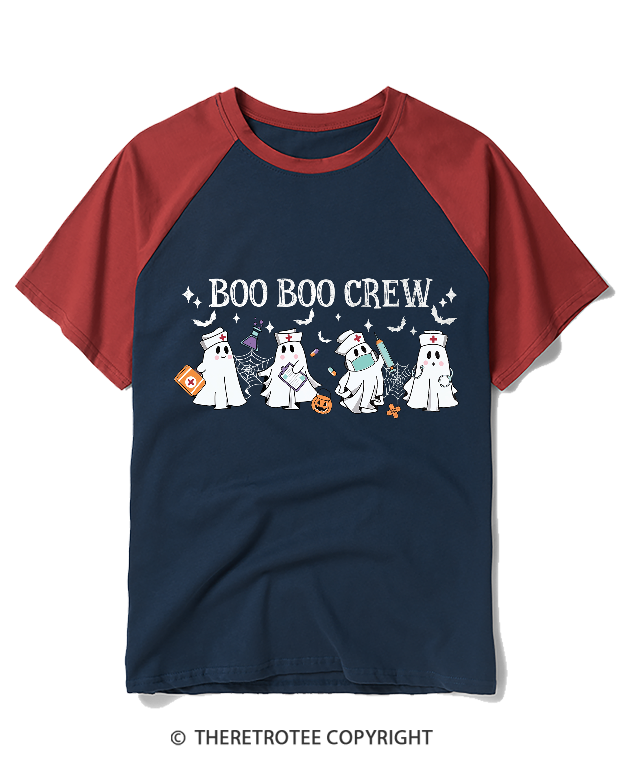 TheRetroTee Boo Boo Crew 1980s Raglan Baseball T-Shirt