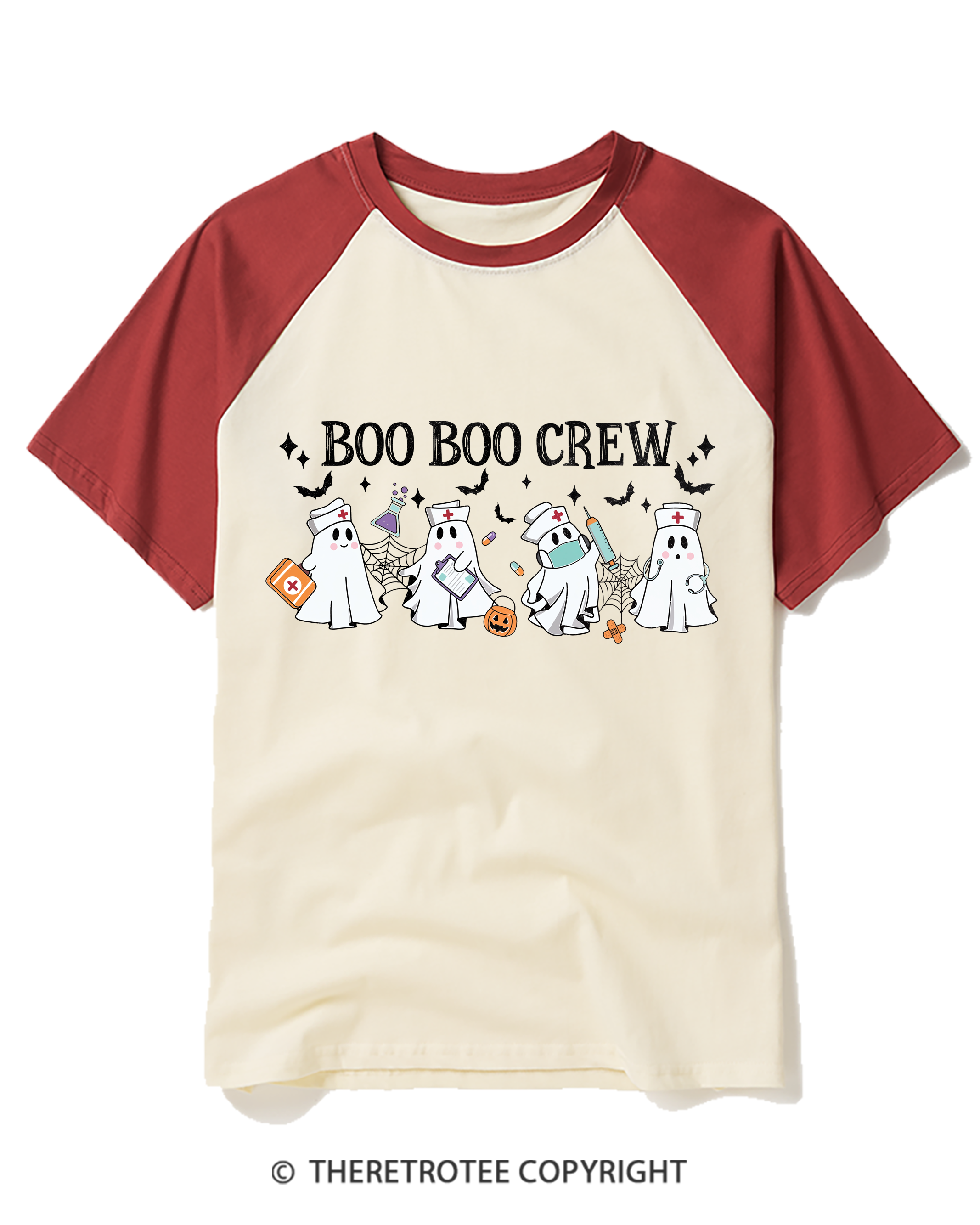 TheRetroTee Boo Boo Crew 1980s Raglan Baseball T-Shirt