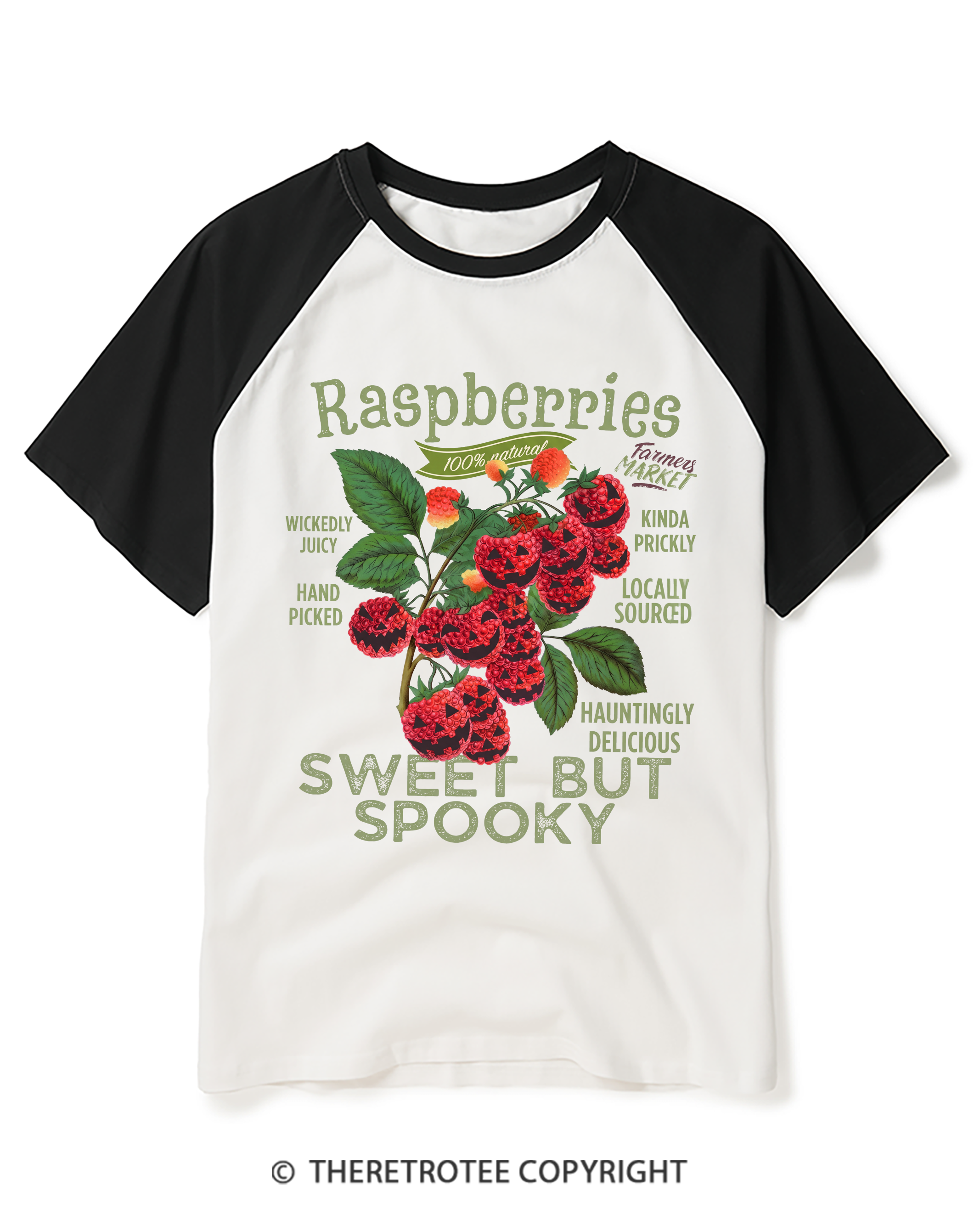 TheRetroTee Haunted Raspberries Halloween 1950s Raglan Baseball T-Shirt