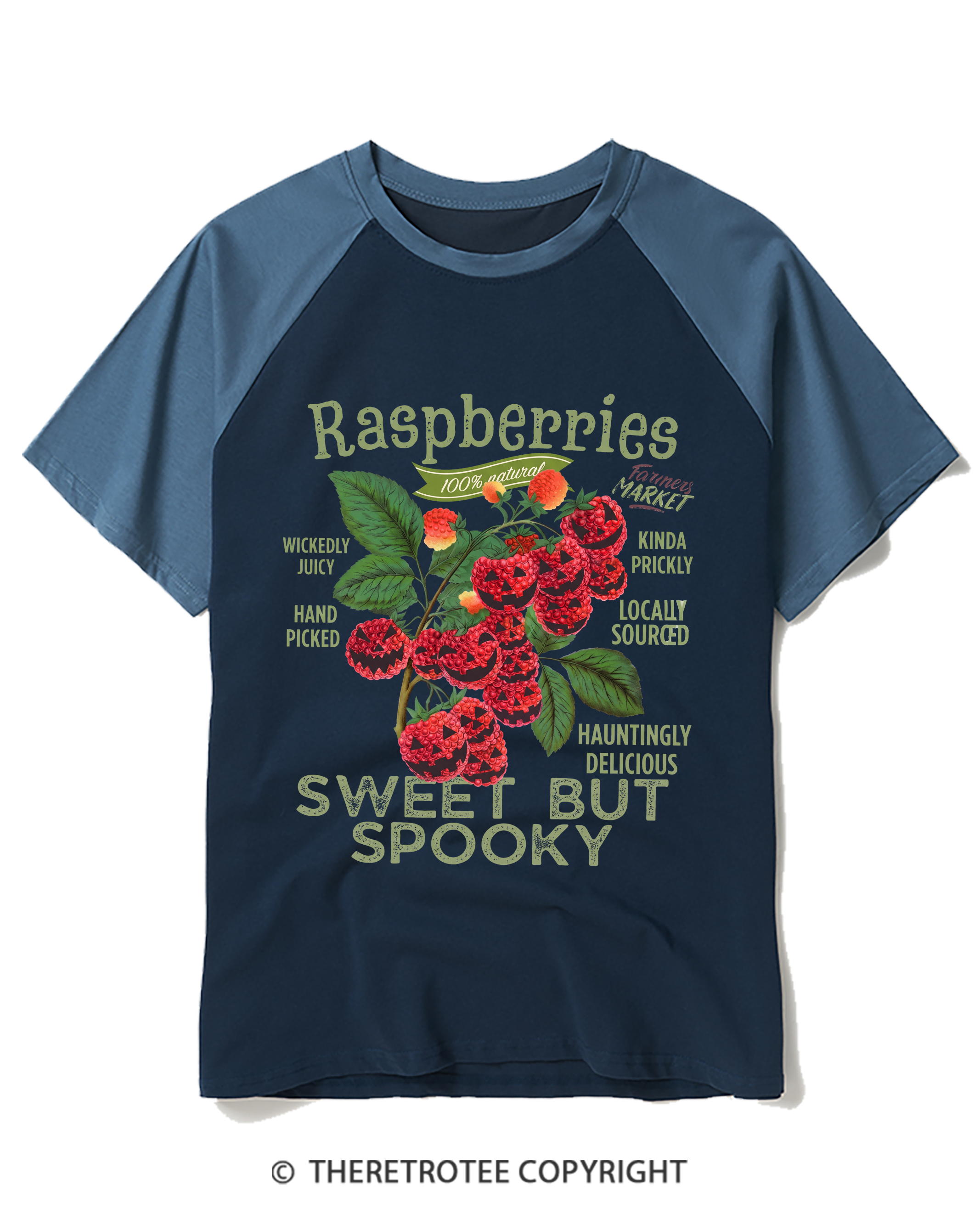 TheRetroTee Haunted Raspberries Halloween 1950s Raglan Baseball T-Shirt