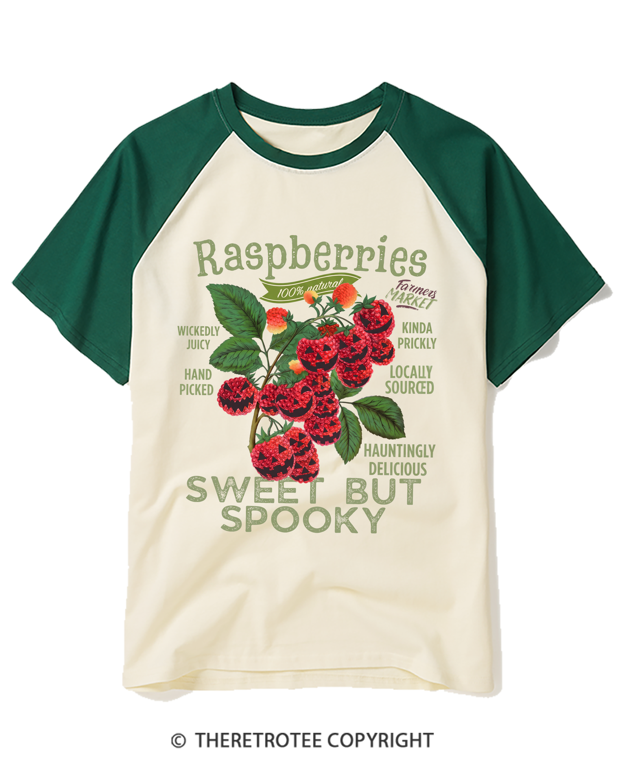 TheRetroTee Haunted Raspberries Halloween 1950s Raglan Baseball T-Shirt