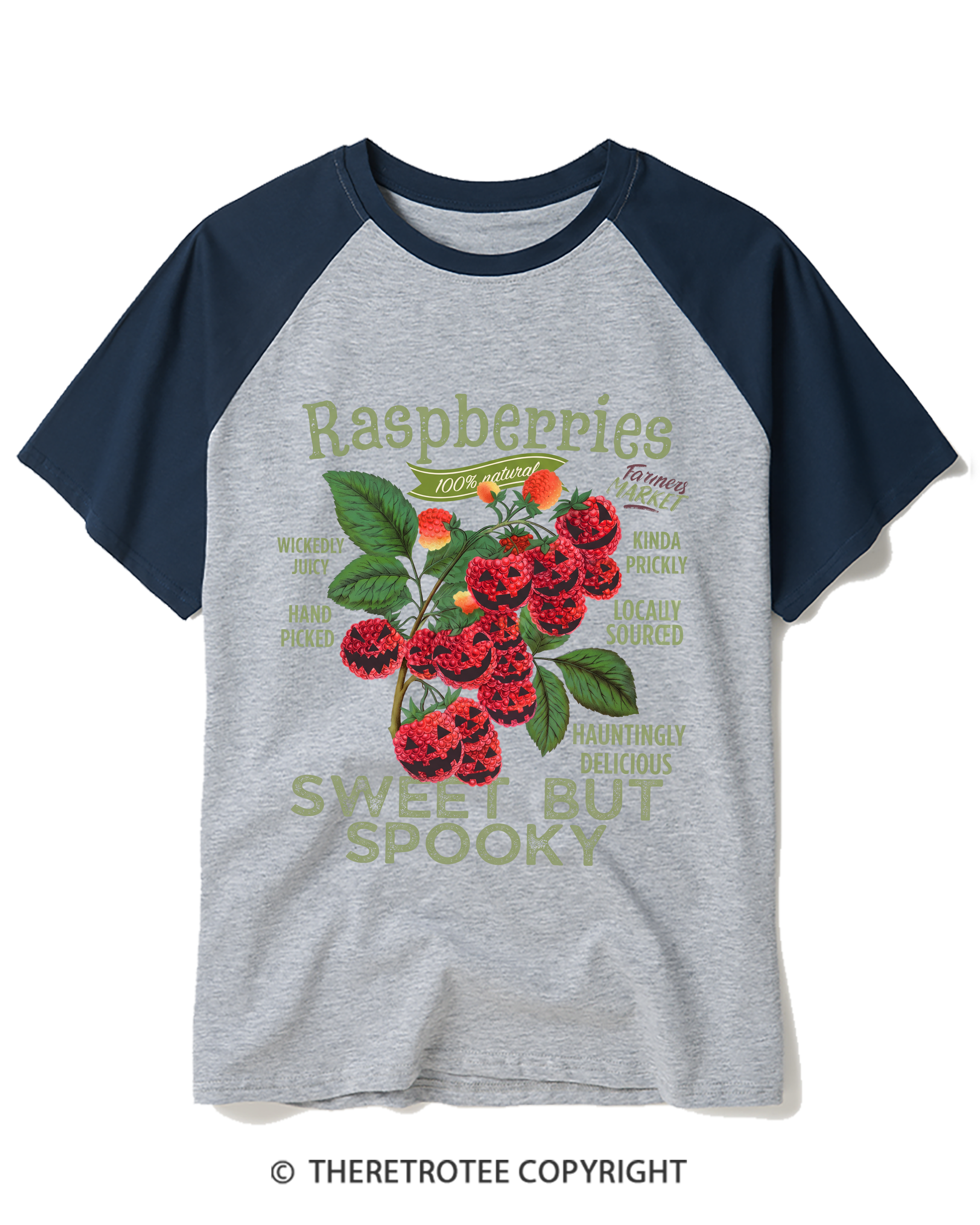 TheRetroTee Haunted Raspberries Halloween 1950s Raglan Baseball T-Shirt