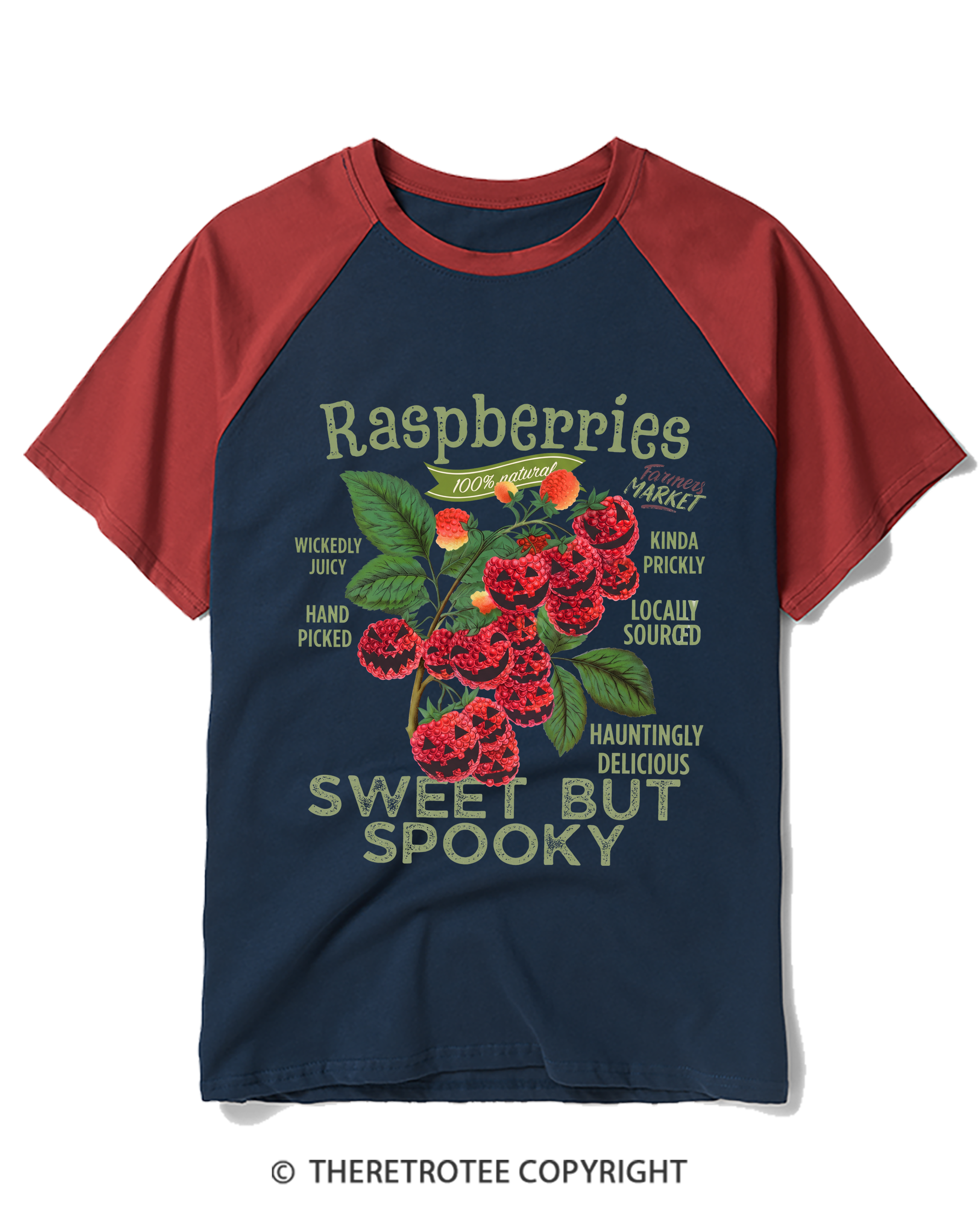 TheRetroTee Haunted Raspberries Halloween 1950s Raglan Baseball T-Shirt