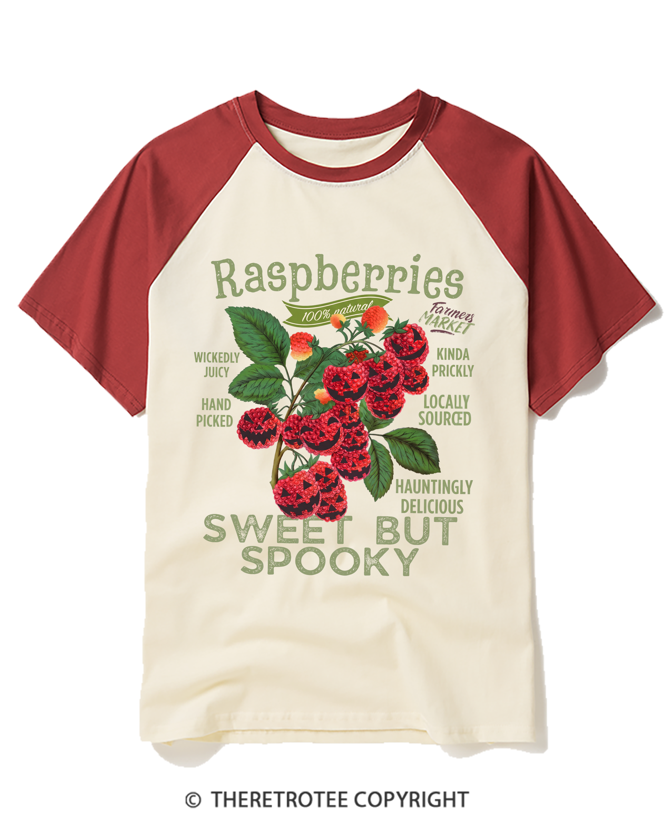 TheRetroTee Haunted Raspberries Halloween 1950s Raglan Baseball T-Shirt