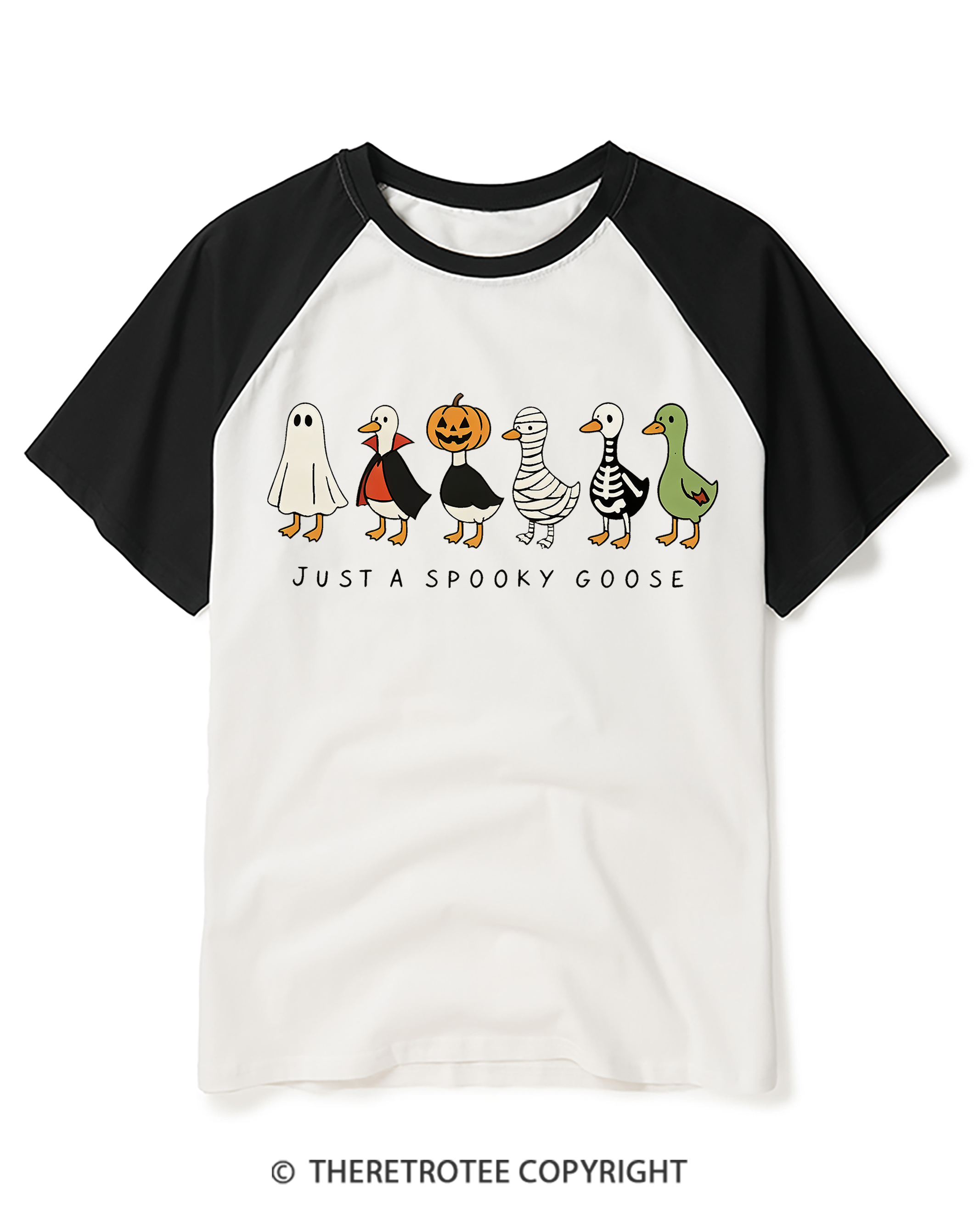 TheRetroTee Just A Spooky Goose Halloween 1980s Raglan Baseball T-Shirt