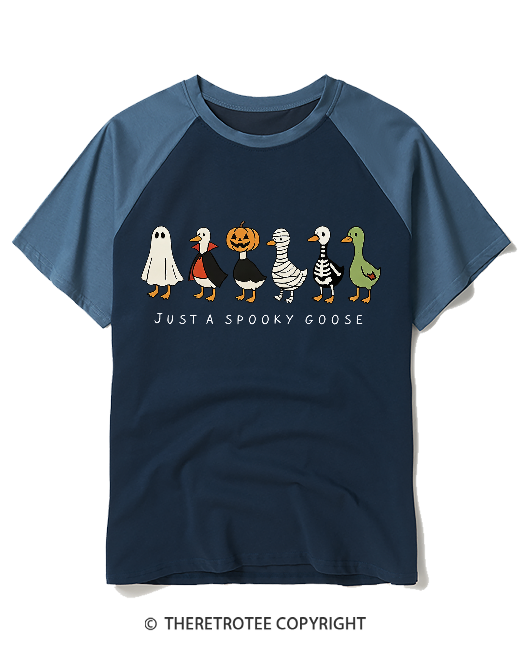 TheRetroTee Just A Spooky Goose Halloween 1980s Raglan Baseball T-Shirt