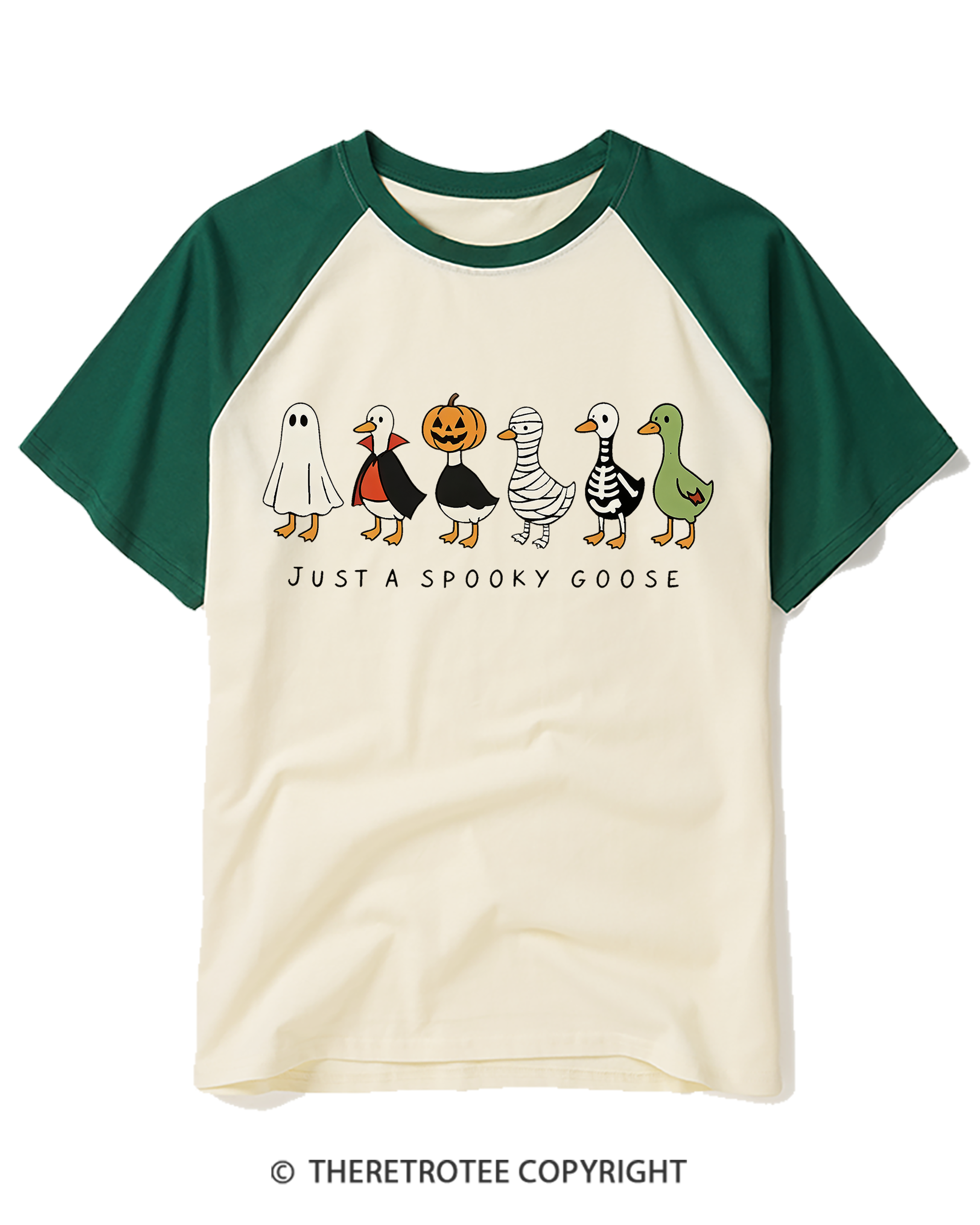 TheRetroTee Just A Spooky Goose Halloween 1980s Raglan Baseball T-Shirt
