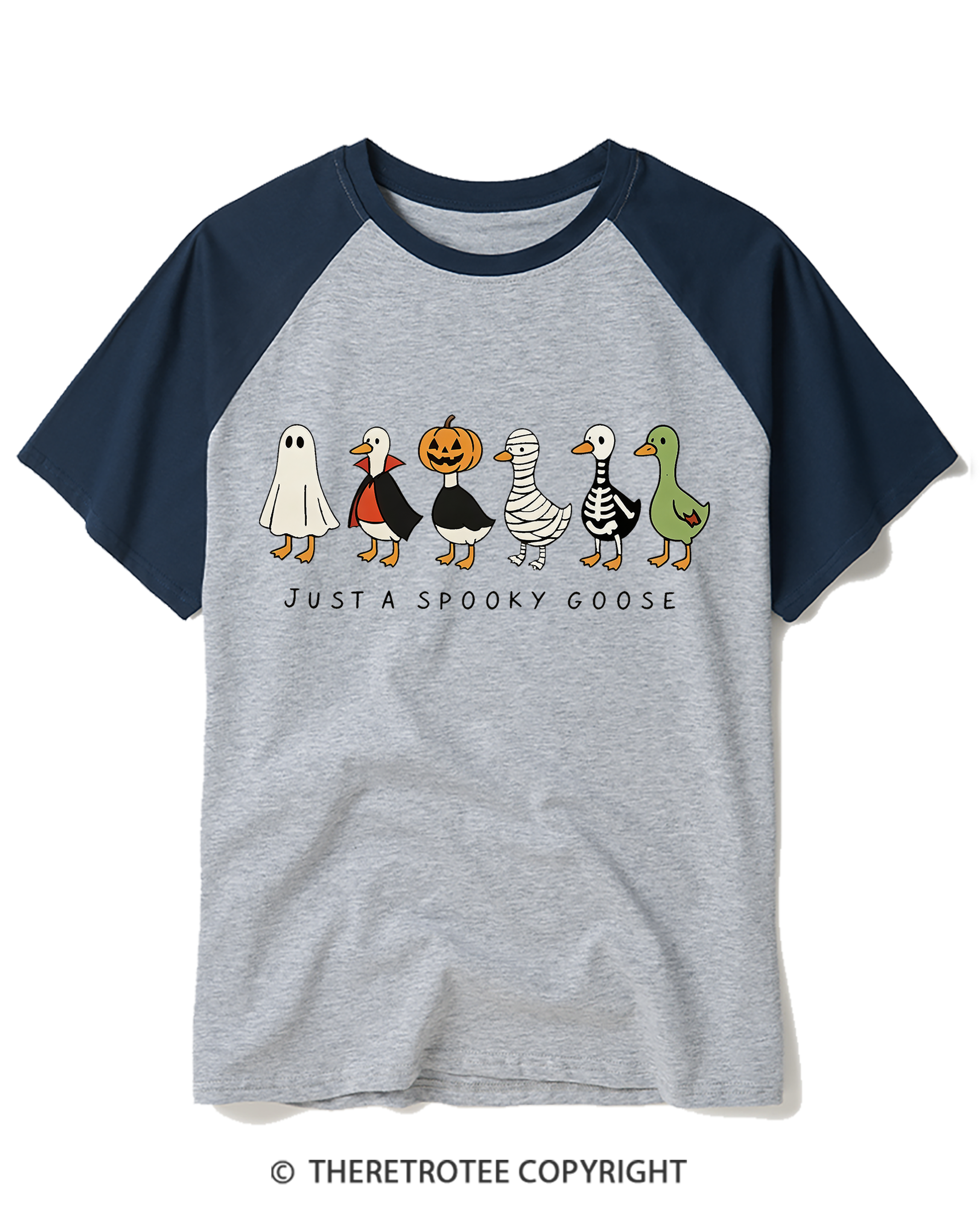 TheRetroTee Just A Spooky Goose Halloween 1980s Raglan Baseball T-Shirt