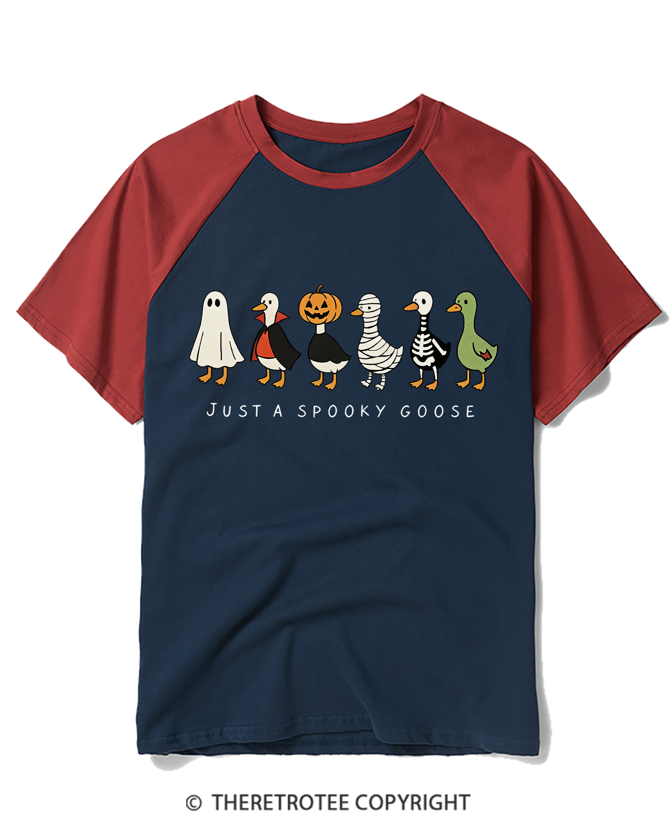 TheRetroTee Just A Spooky Goose Halloween 1980s Raglan Baseball T-Shirt