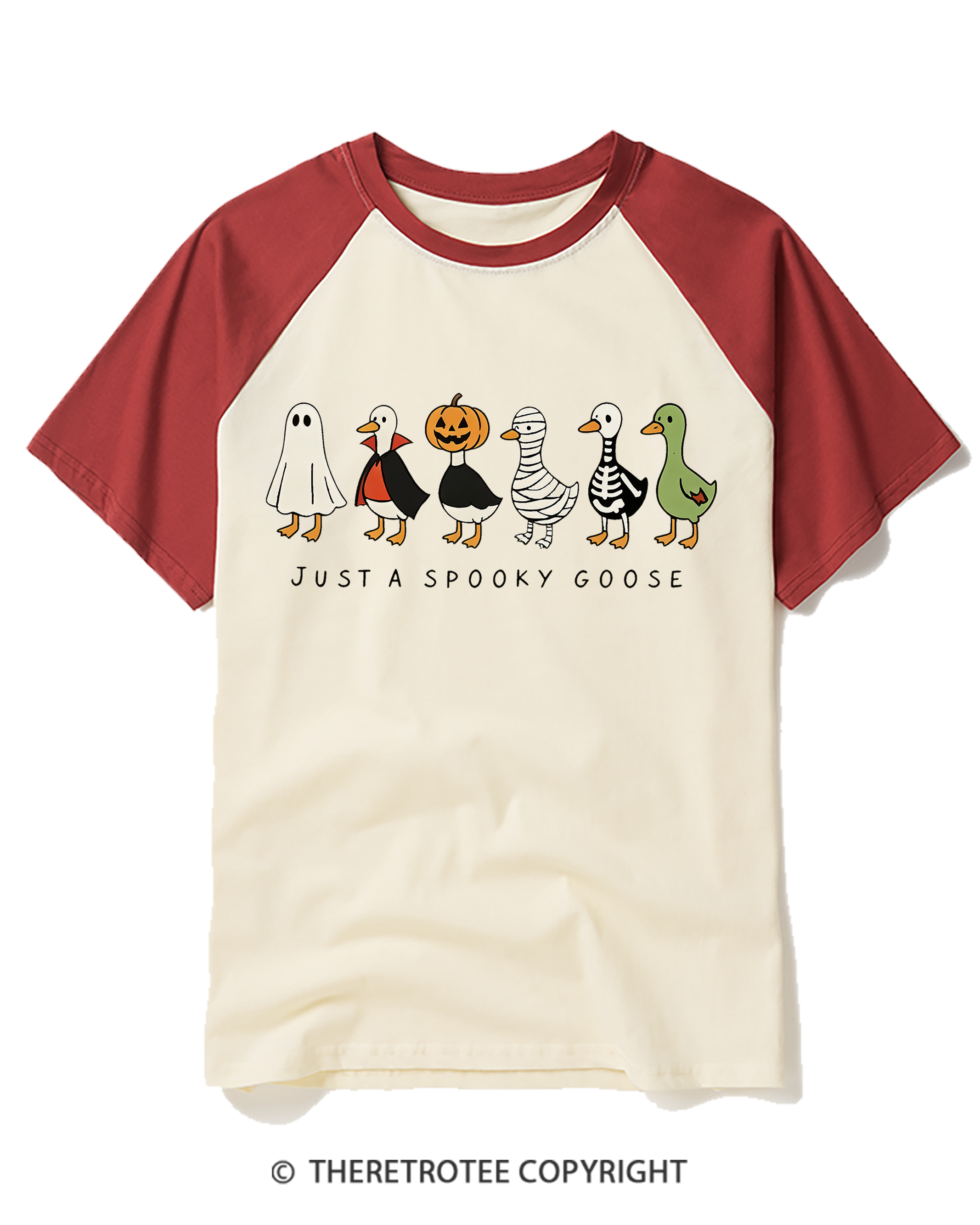TheRetroTee Just A Spooky Goose Halloween 1980s Raglan Baseball T-Shirt