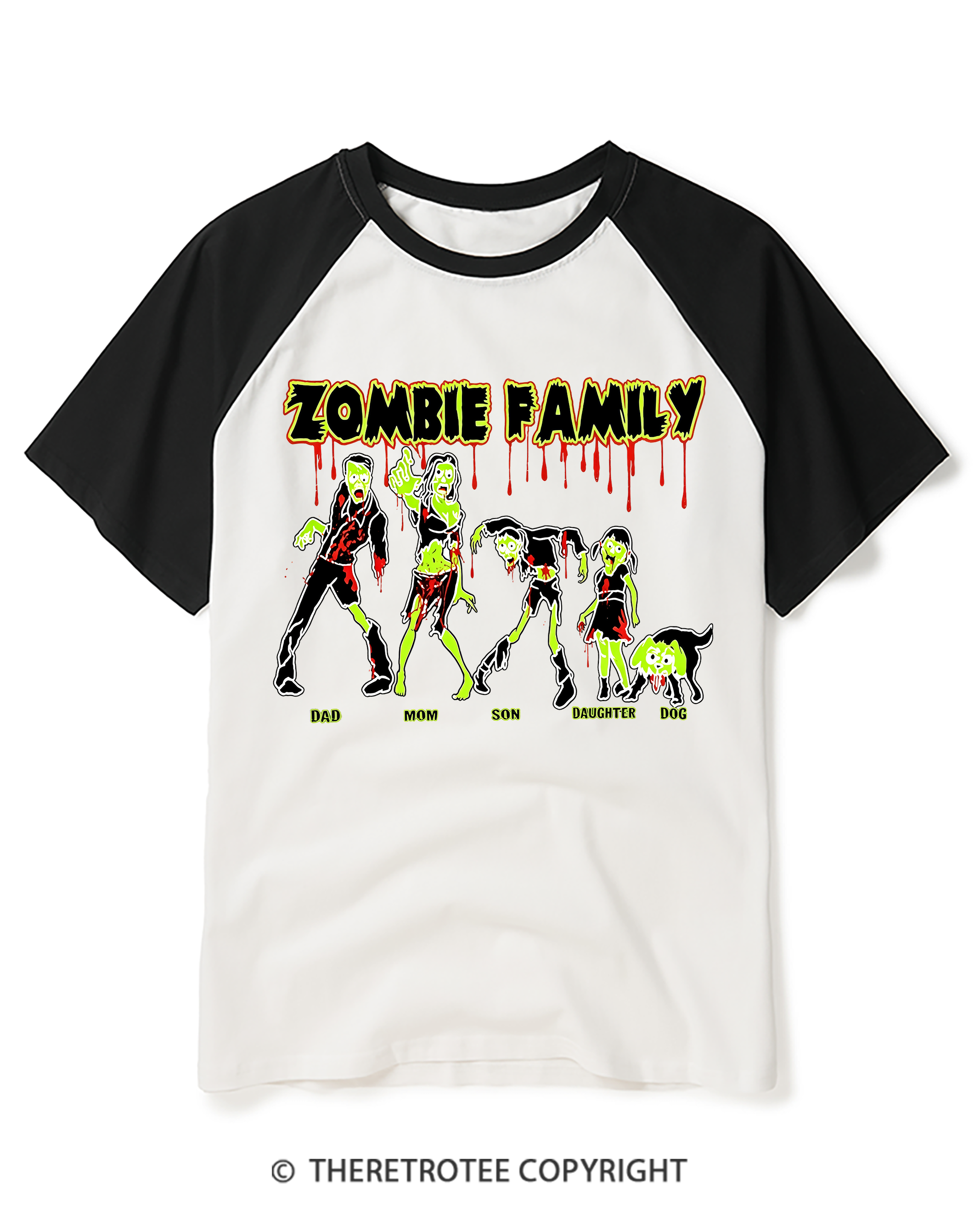 TheRetroTee The Zombie Family 1980s Raglan Baseball T-Shirt