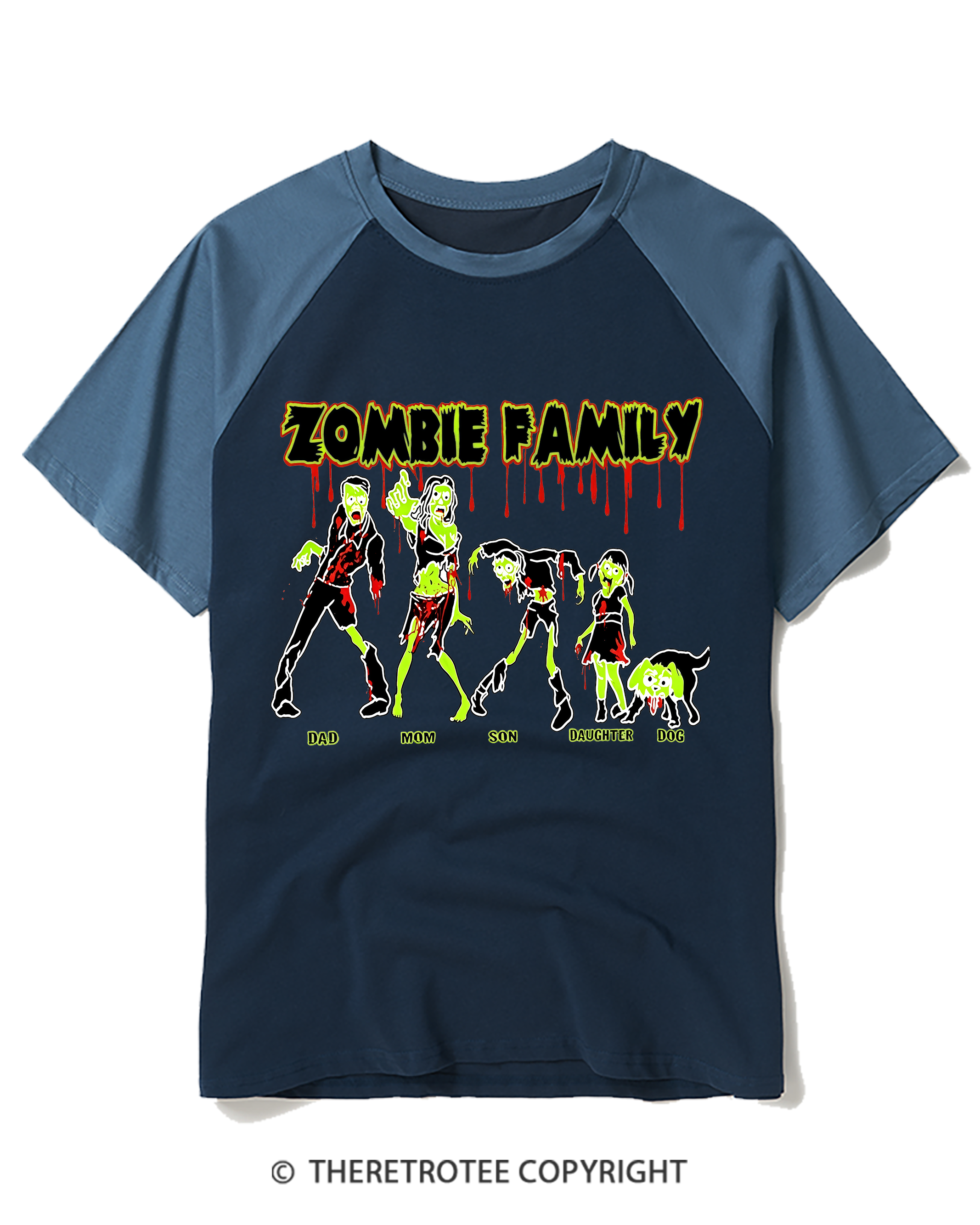 TheRetroTee The Zombie Family 1980s Raglan Baseball T-Shirt