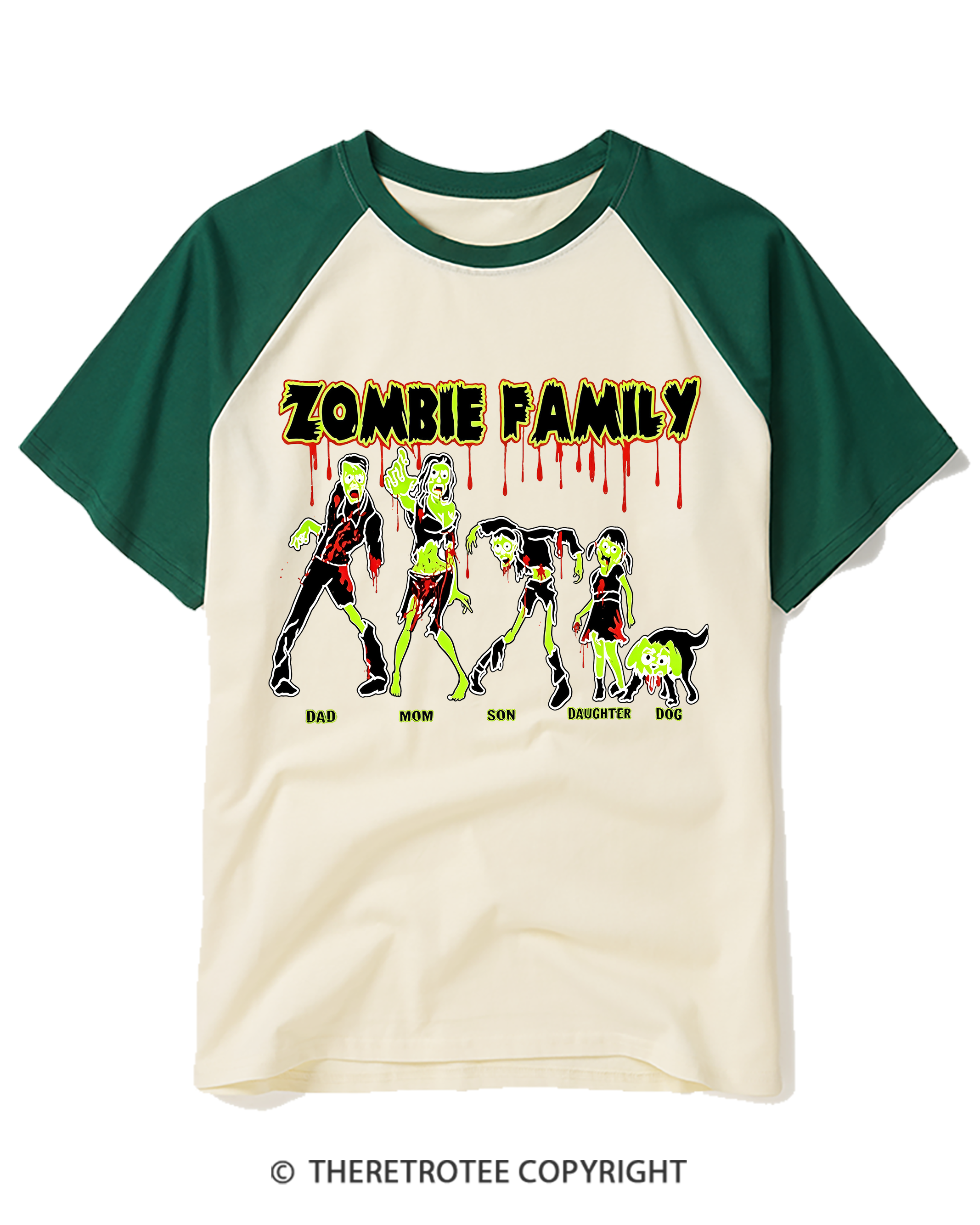 TheRetroTee The Zombie Family 1980s Raglan Baseball T-Shirt