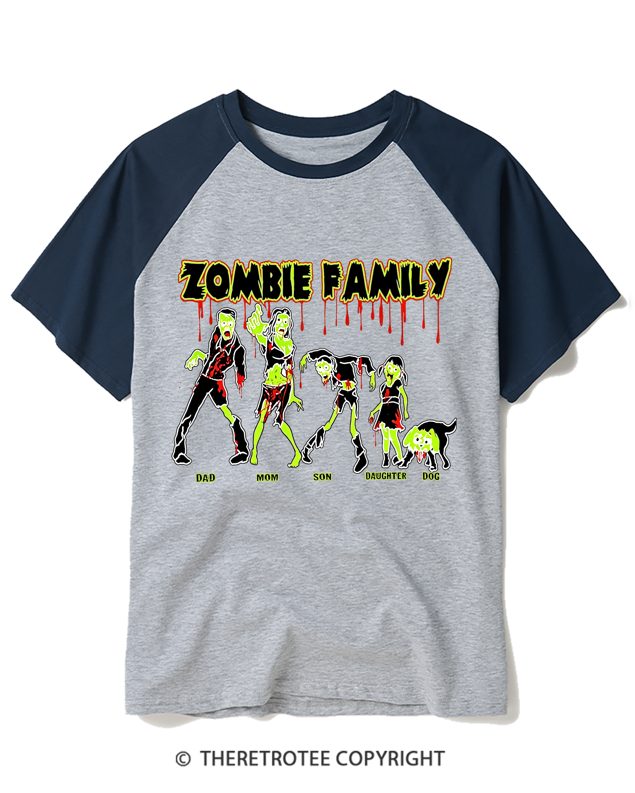 TheRetroTee The Zombie Family 1980s Raglan Baseball T-Shirt