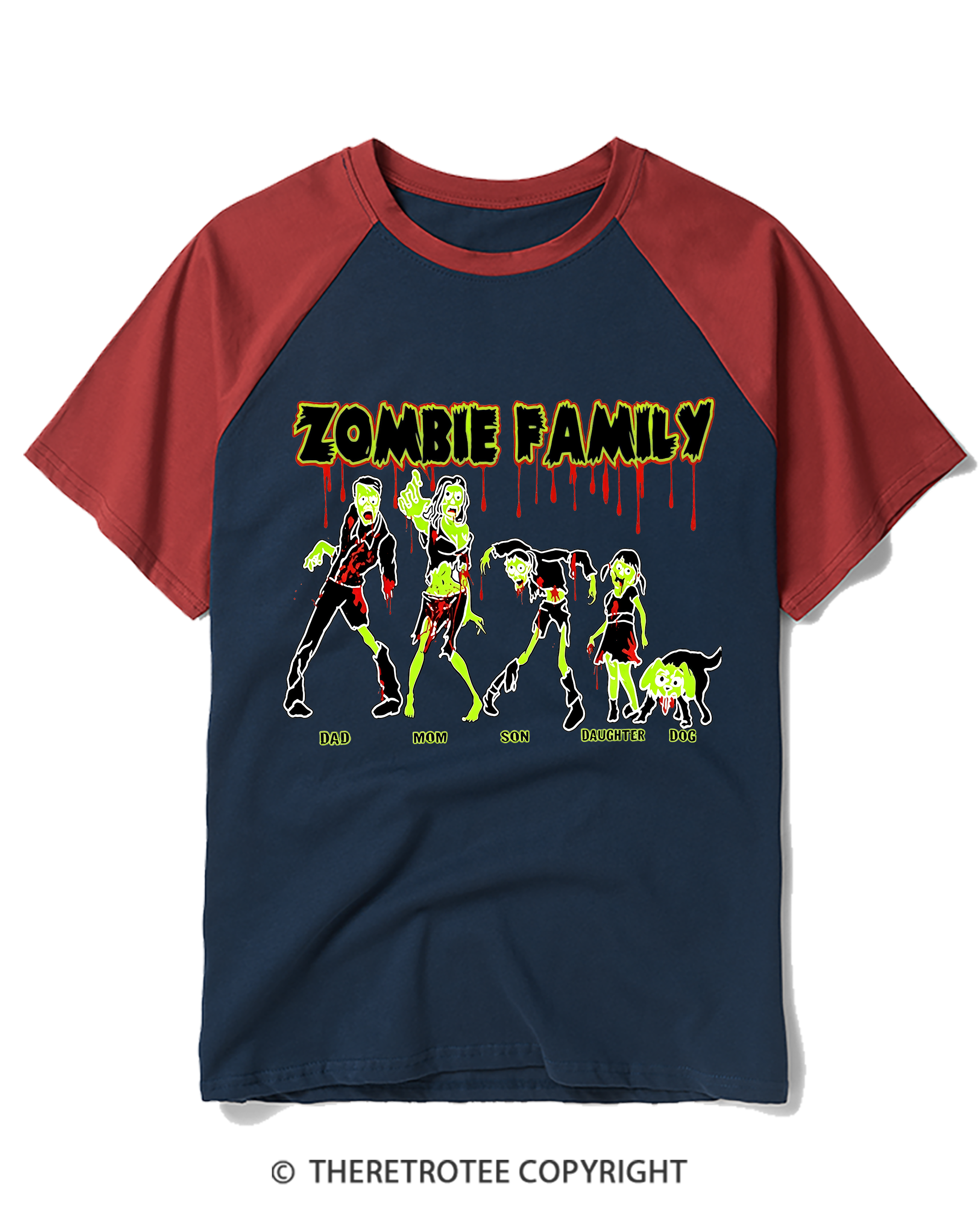 TheRetroTee The Zombie Family 1980s Raglan Baseball T-Shirt
