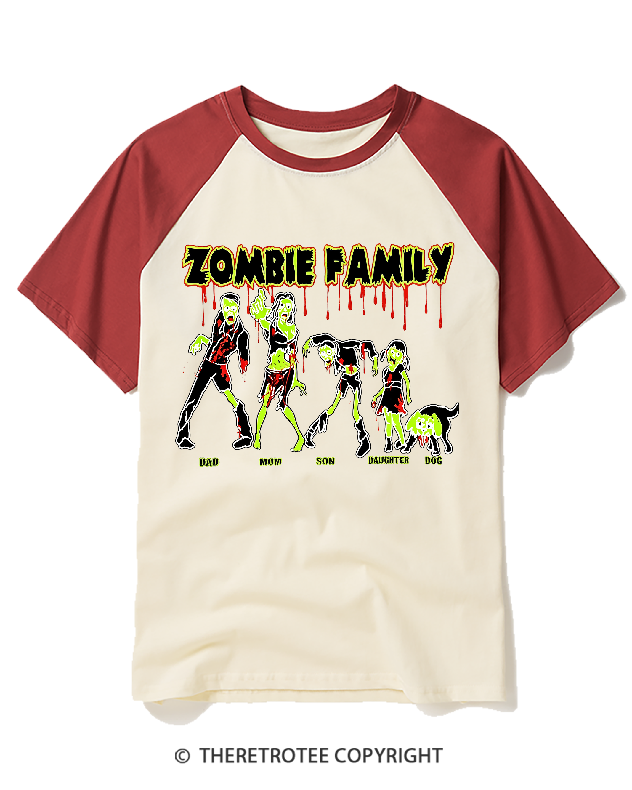 TheRetroTee The Zombie Family 1980s Raglan Baseball T-Shirt