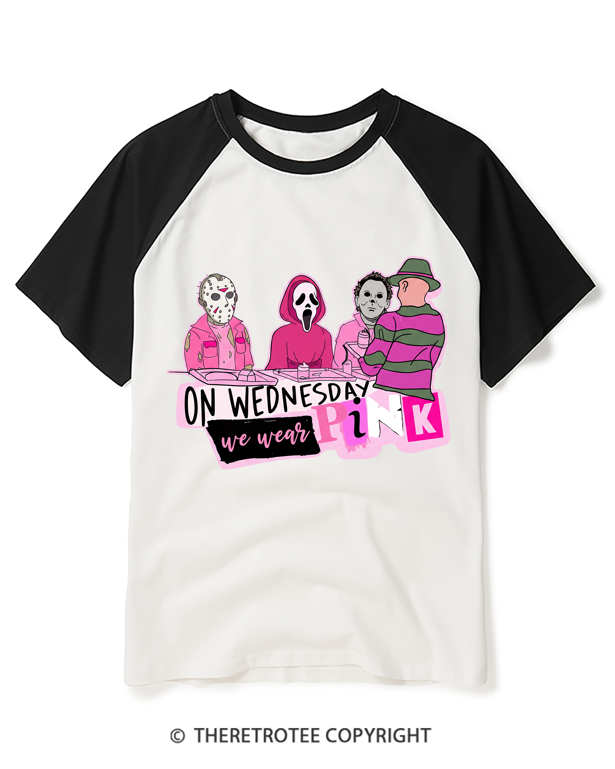 TheRetroTee On Wednesdays We Wear Pink 1970s Raglan Baseball T-Shirt
