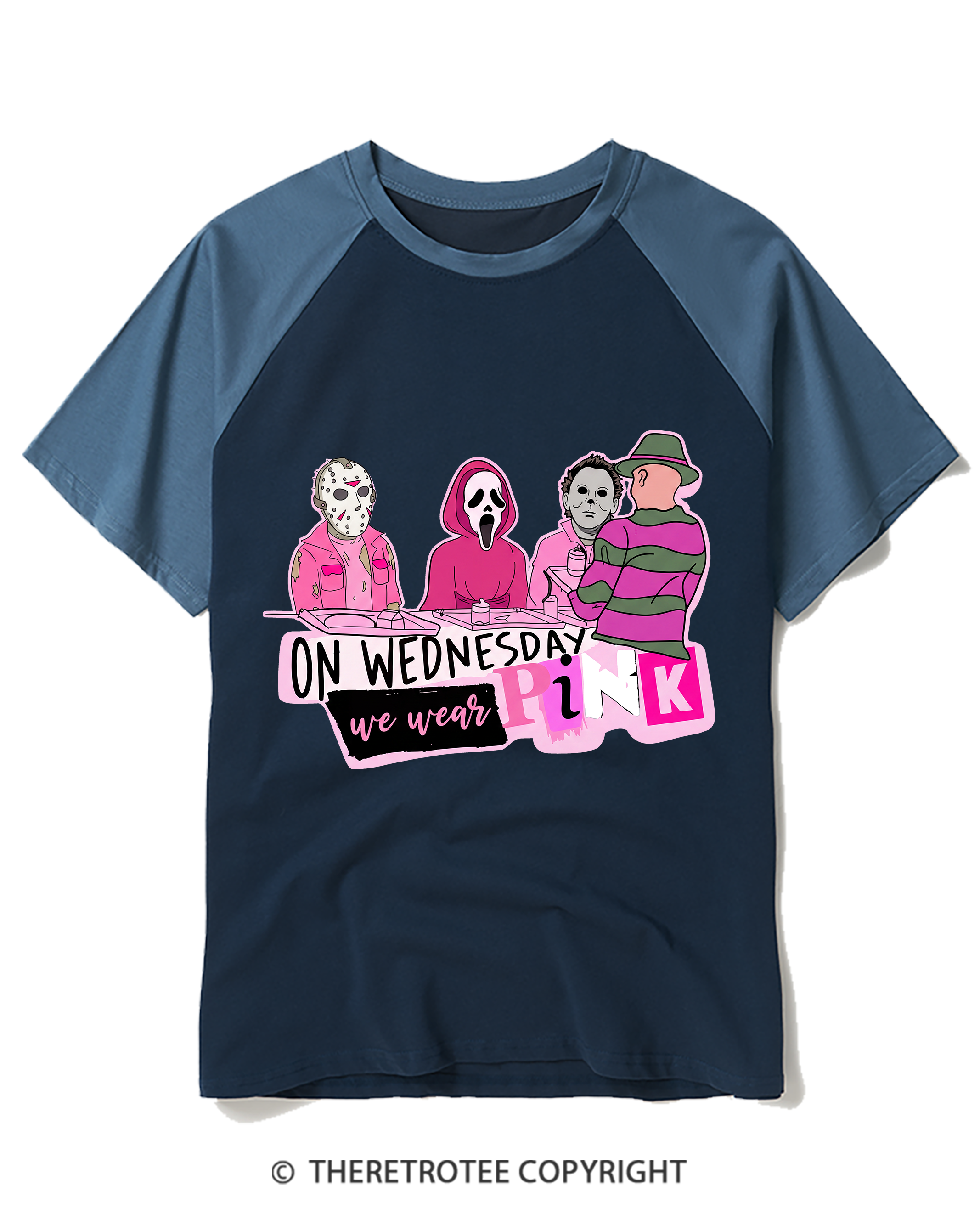 TheRetroTee On Wednesdays We Wear Pink 1970s Raglan Baseball T-Shirt