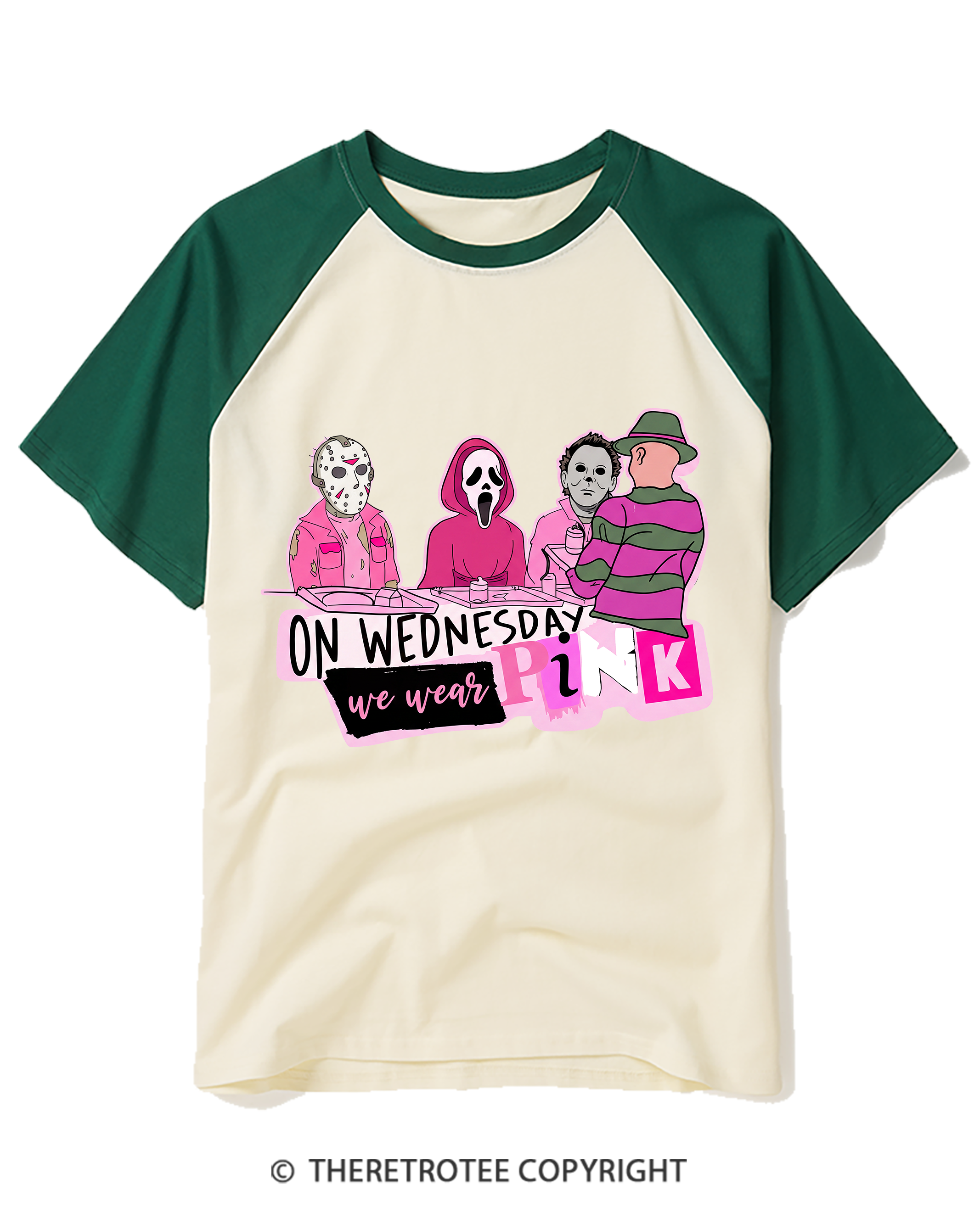 TheRetroTee On Wednesdays We Wear Pink 1970s Raglan Baseball T-Shirt