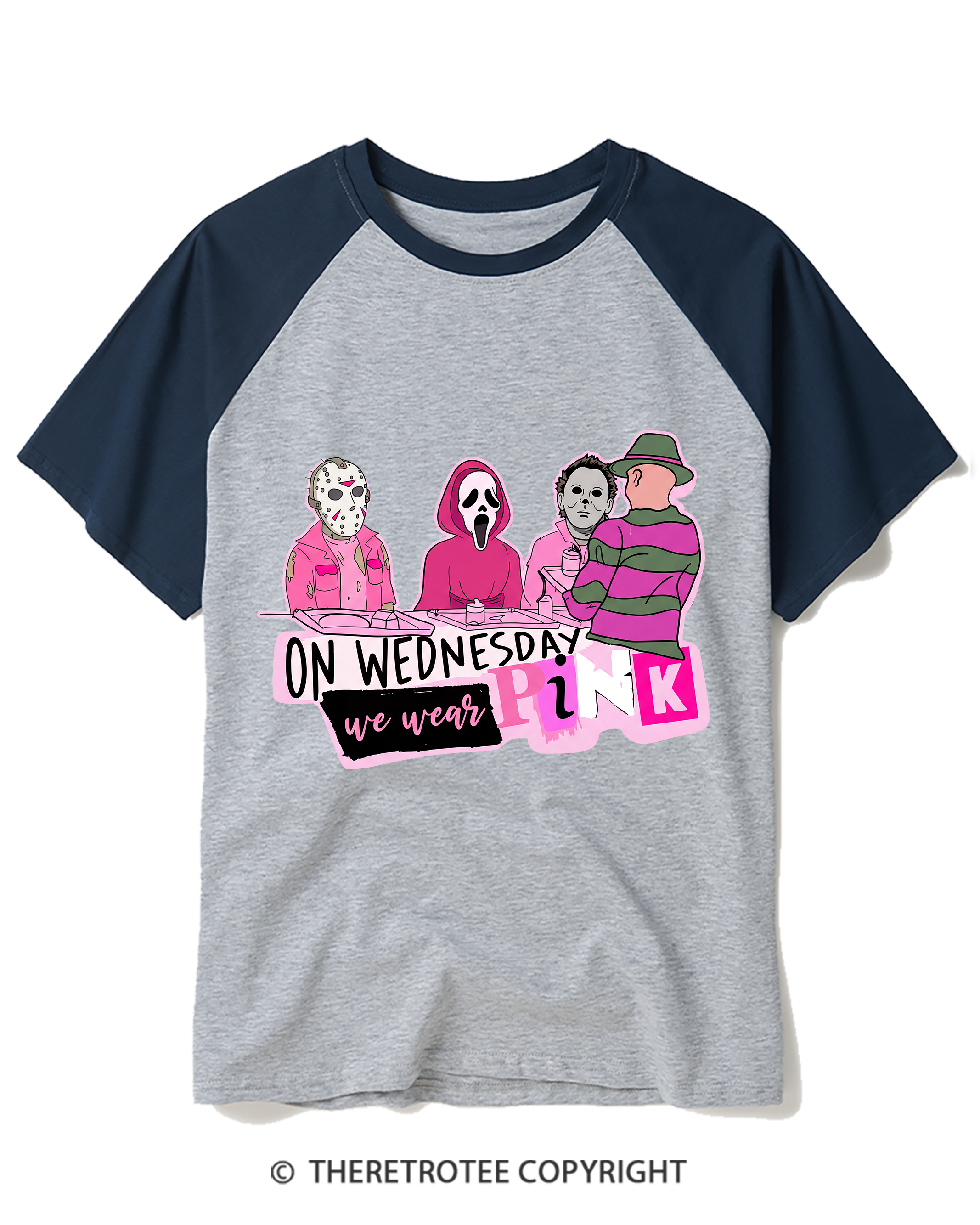 TheRetroTee On Wednesdays We Wear Pink 1970s Raglan Baseball T-Shirt