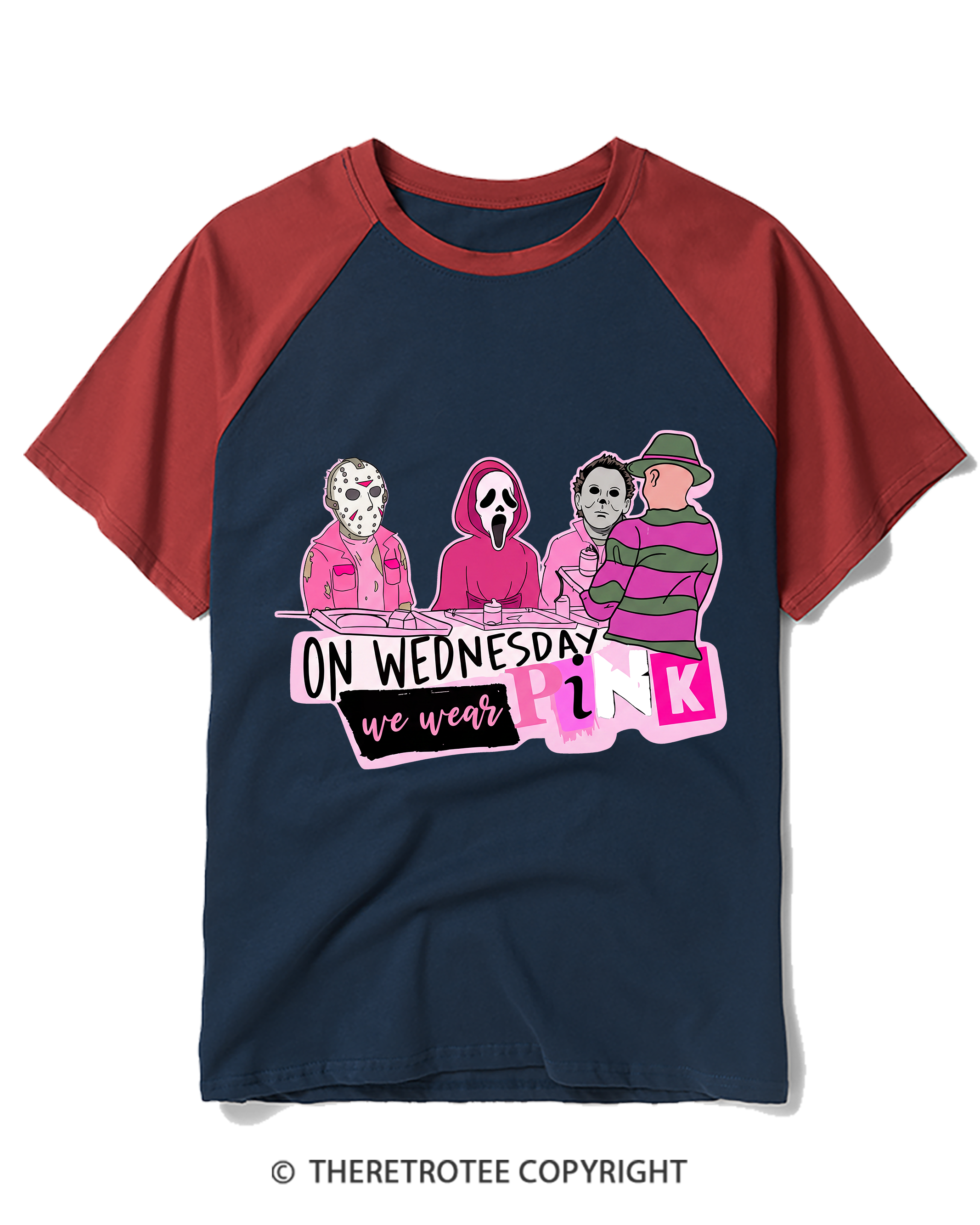 TheRetroTee On Wednesdays We Wear Pink 1970s Raglan Baseball T-Shirt