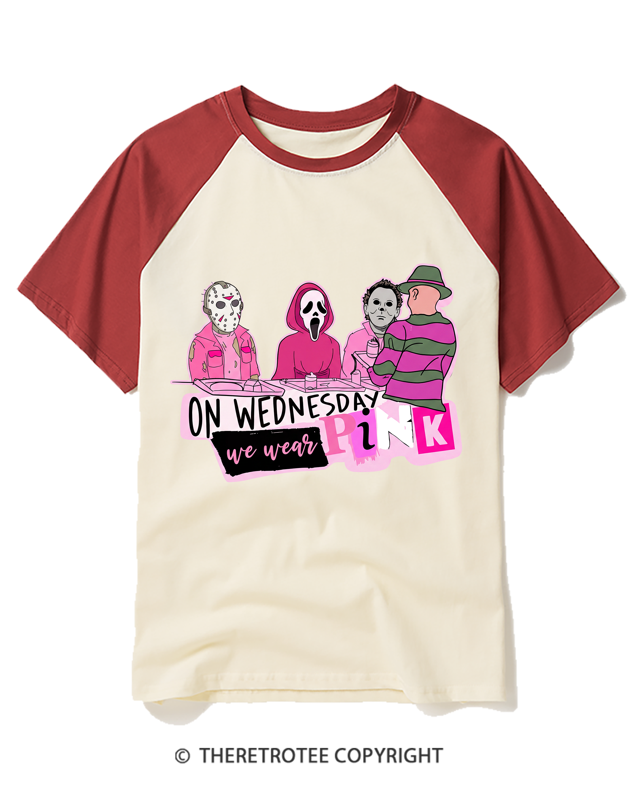 TheRetroTee On Wednesdays We Wear Pink 1970s Raglan Baseball T-Shirt