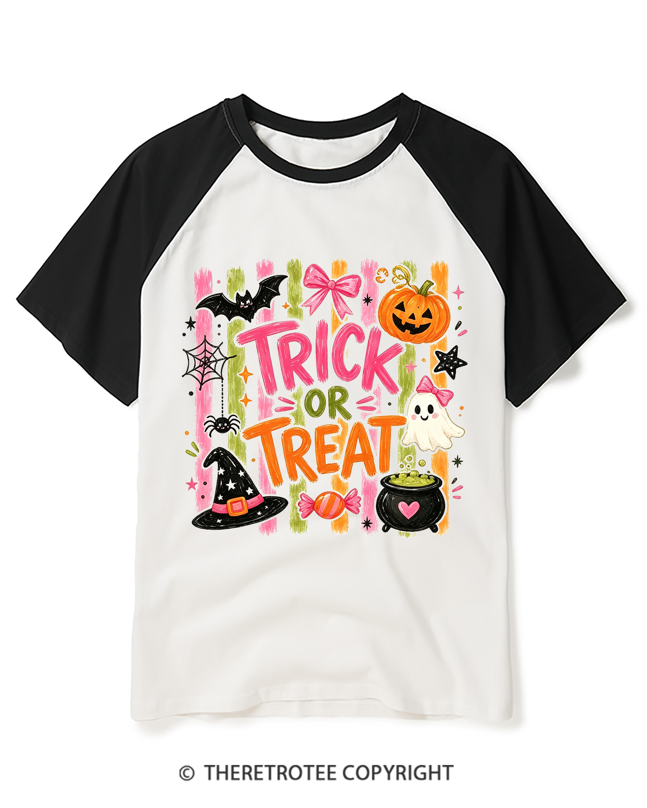 TheRetroTee Trick Or Treat 2000s Raglan Baseball T-Shirt