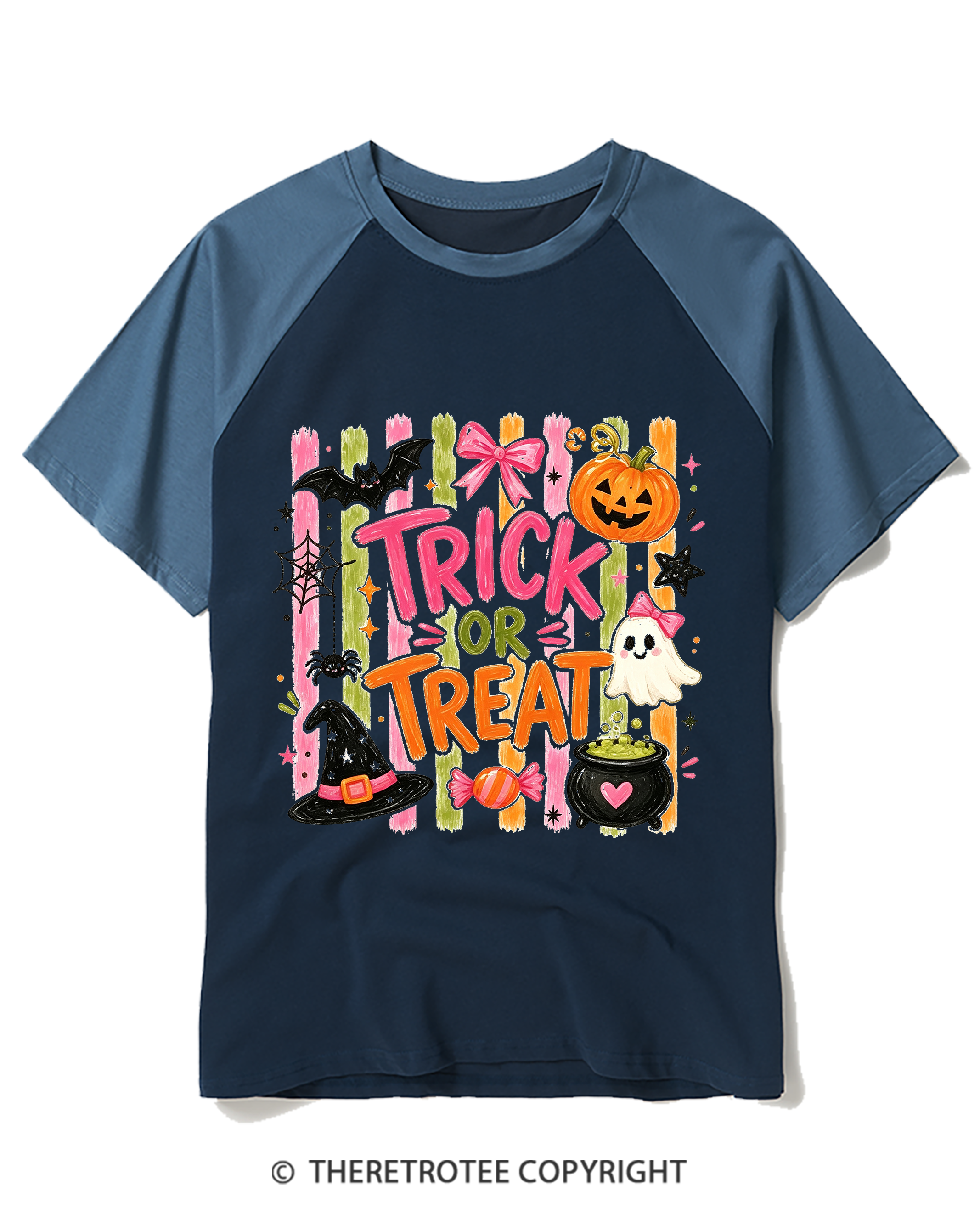 TheRetroTee Trick Or Treat 2000s Raglan Baseball T-Shirt