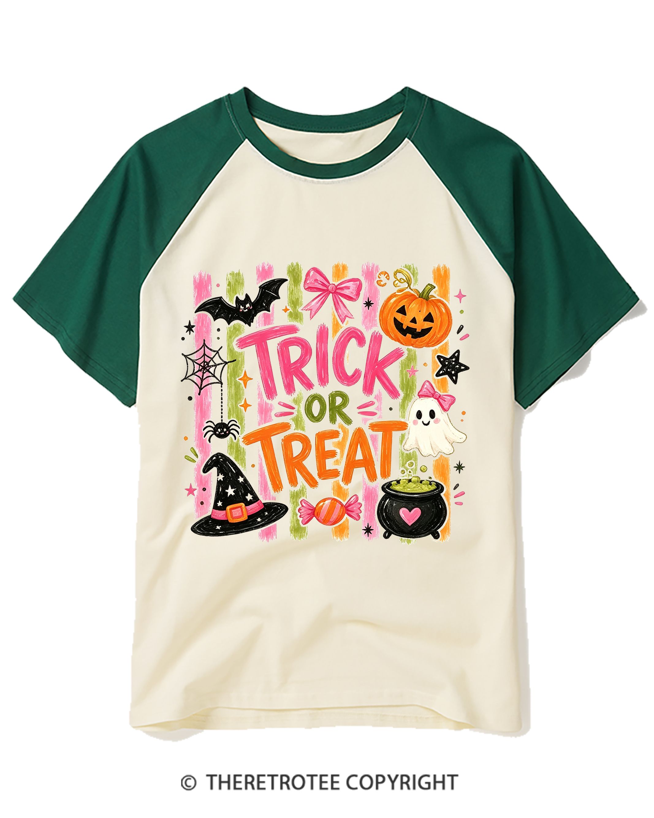 TheRetroTee Trick Or Treat 2000s Raglan Baseball T-Shirt