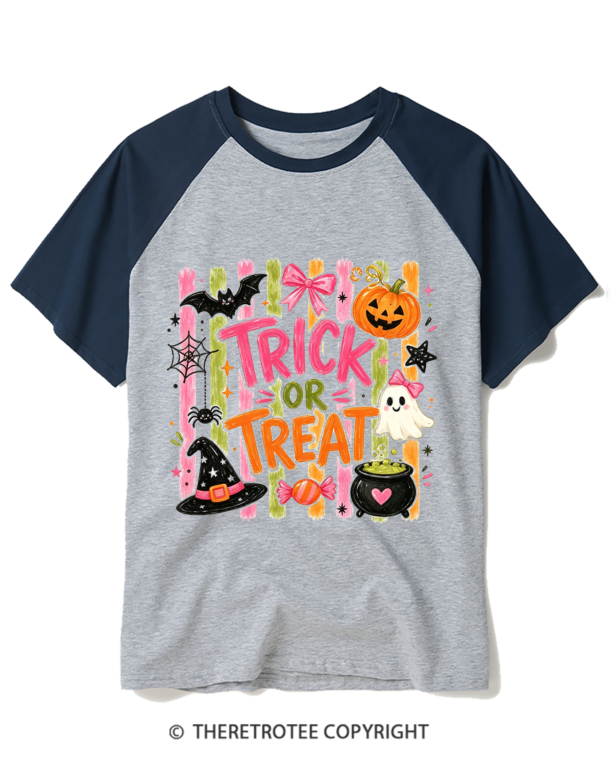 TheRetroTee Trick Or Treat 2000s Raglan Baseball T-Shirt