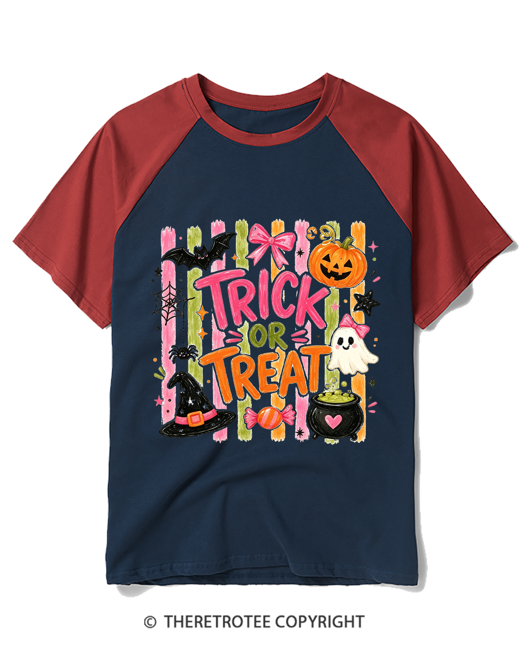TheRetroTee Trick Or Treat 2000s Raglan Baseball T-Shirt