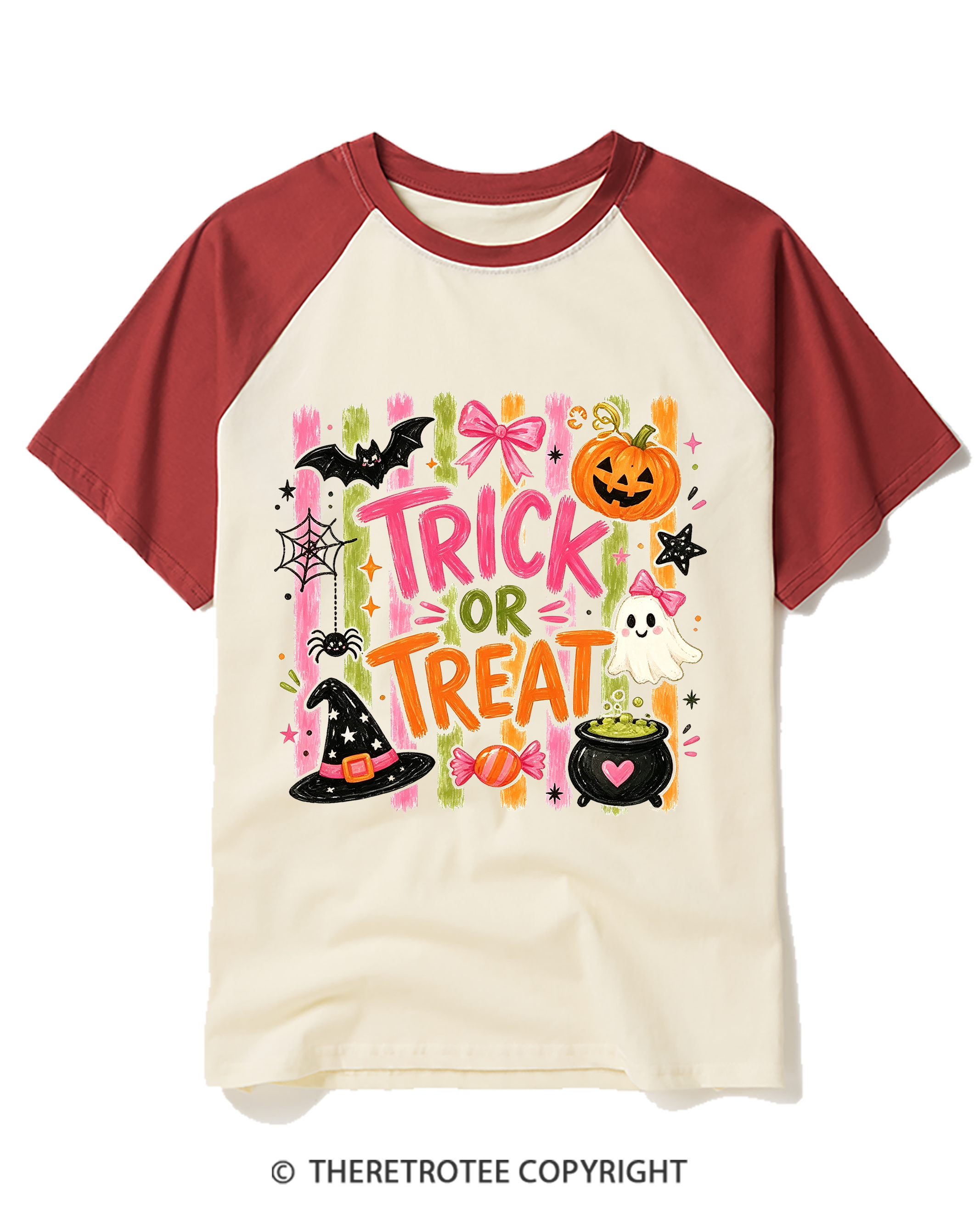 TheRetroTee Trick Or Treat 2000s Raglan Baseball T-Shirt