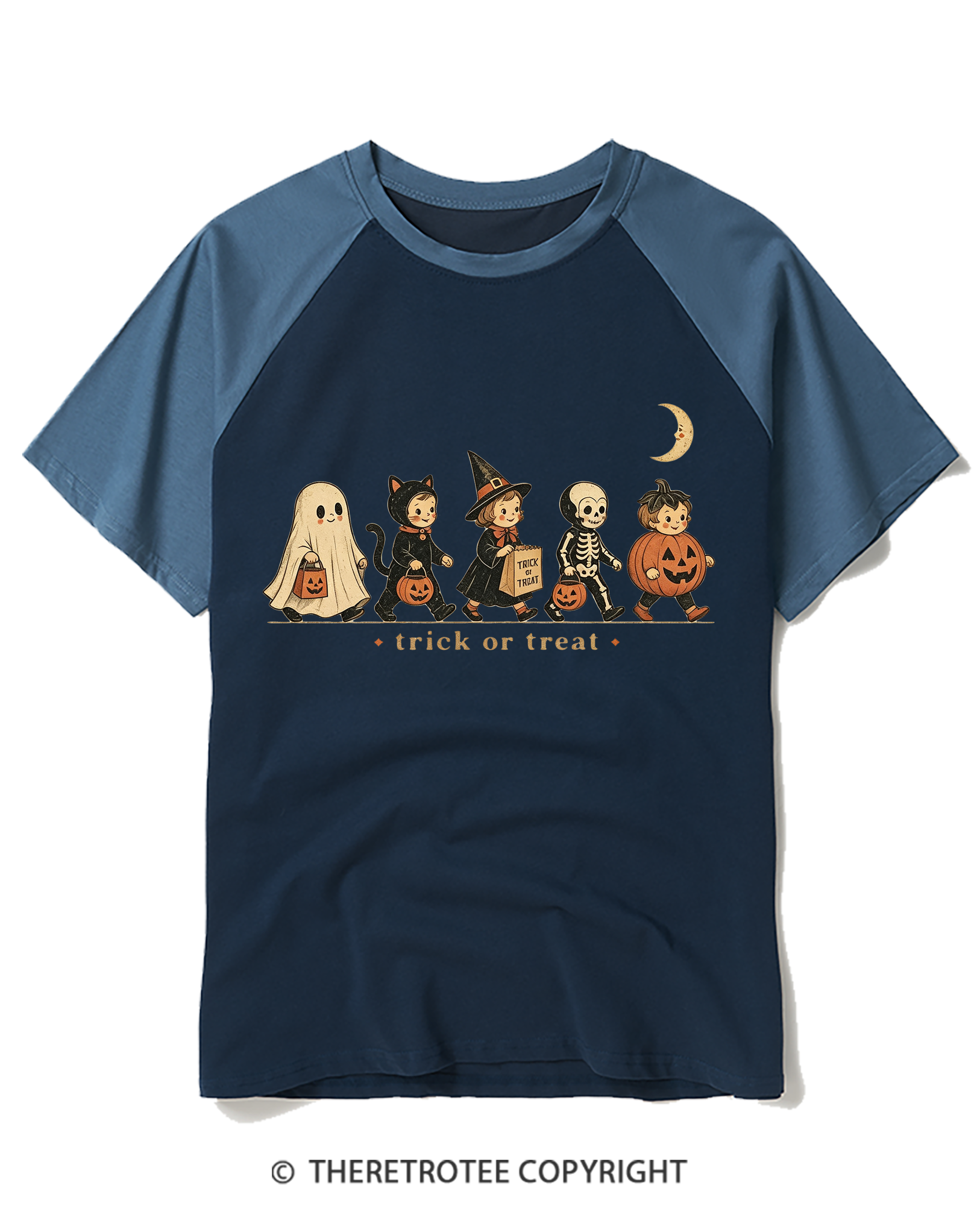 TheRetroTee Trick Or Treat 1950s Raglan Baseball T-Shirt