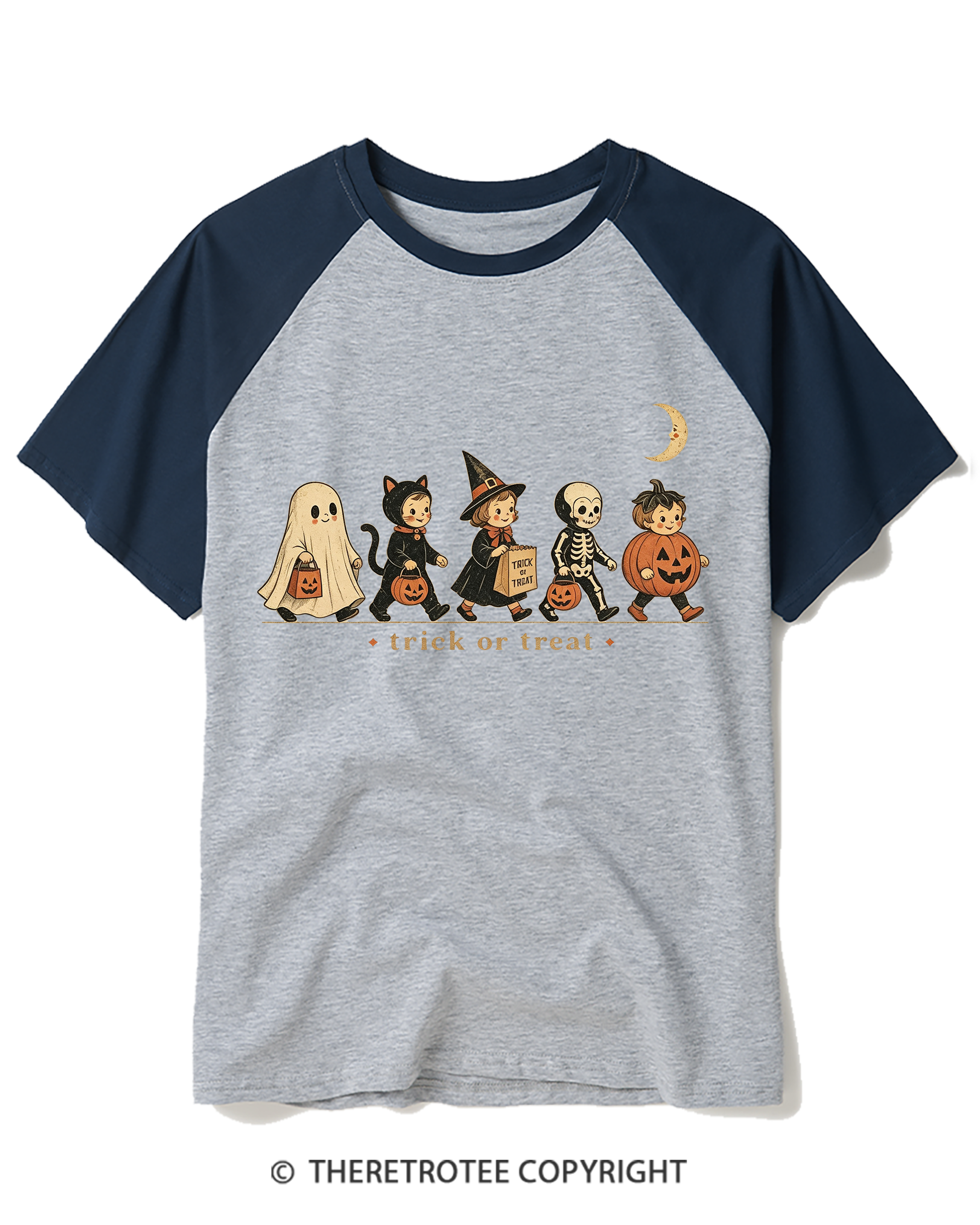 TheRetroTee Trick Or Treat 1950s Raglan Baseball T-Shirt