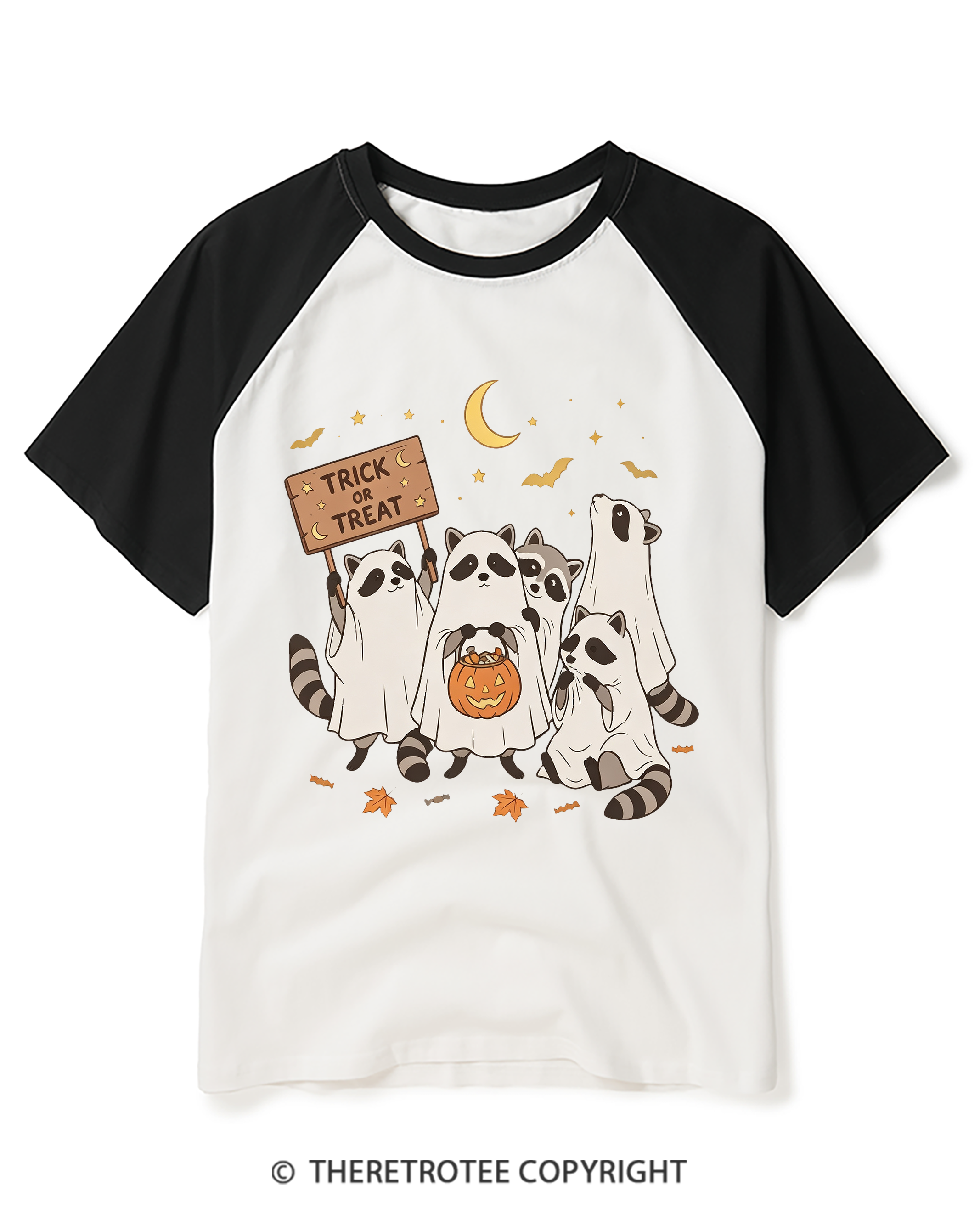 TheRetroTee Trick Or Treat 1990s Raglan Baseball T-Shirt