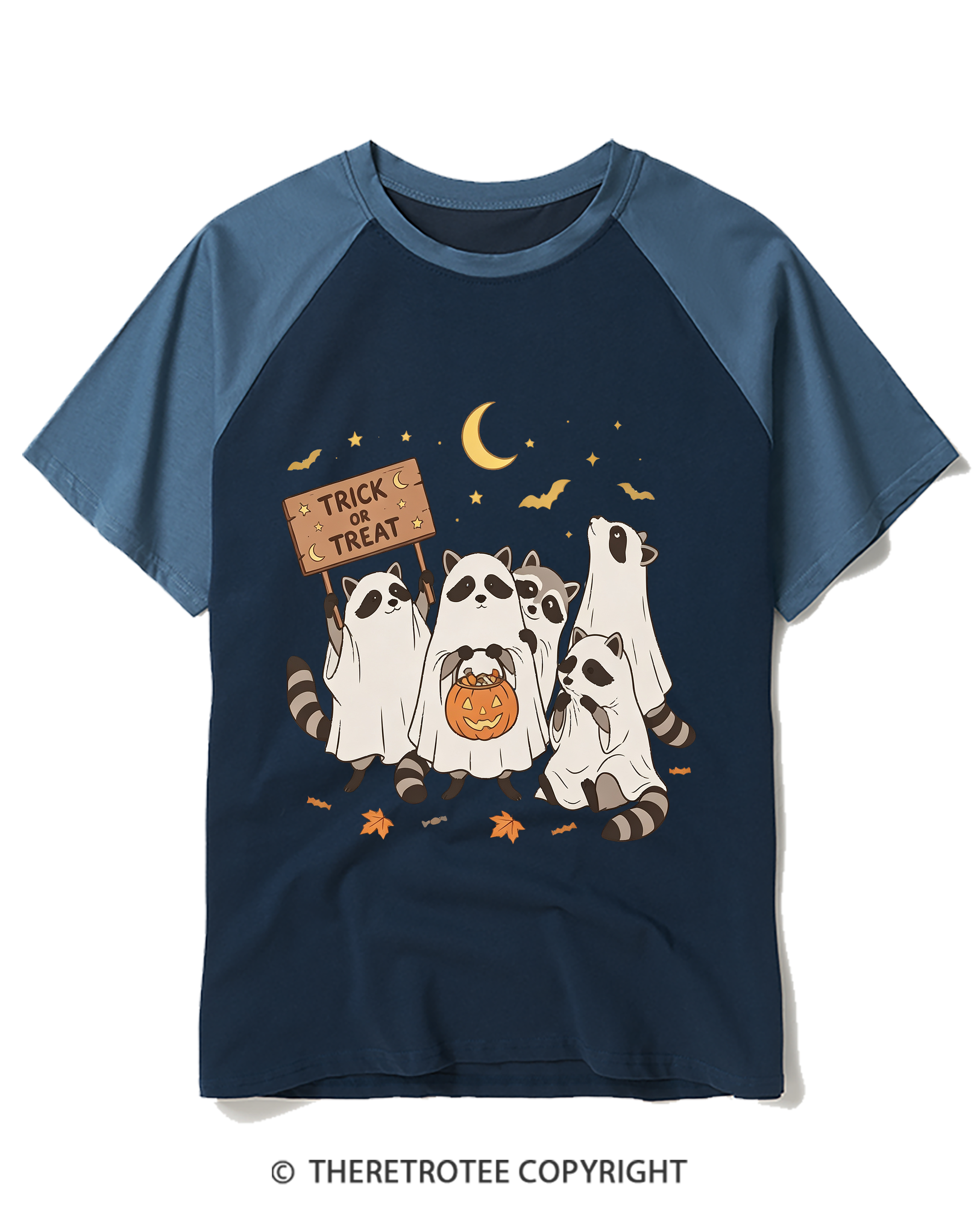 TheRetroTee Trick Or Treat 1990s Raglan Baseball T-Shirt