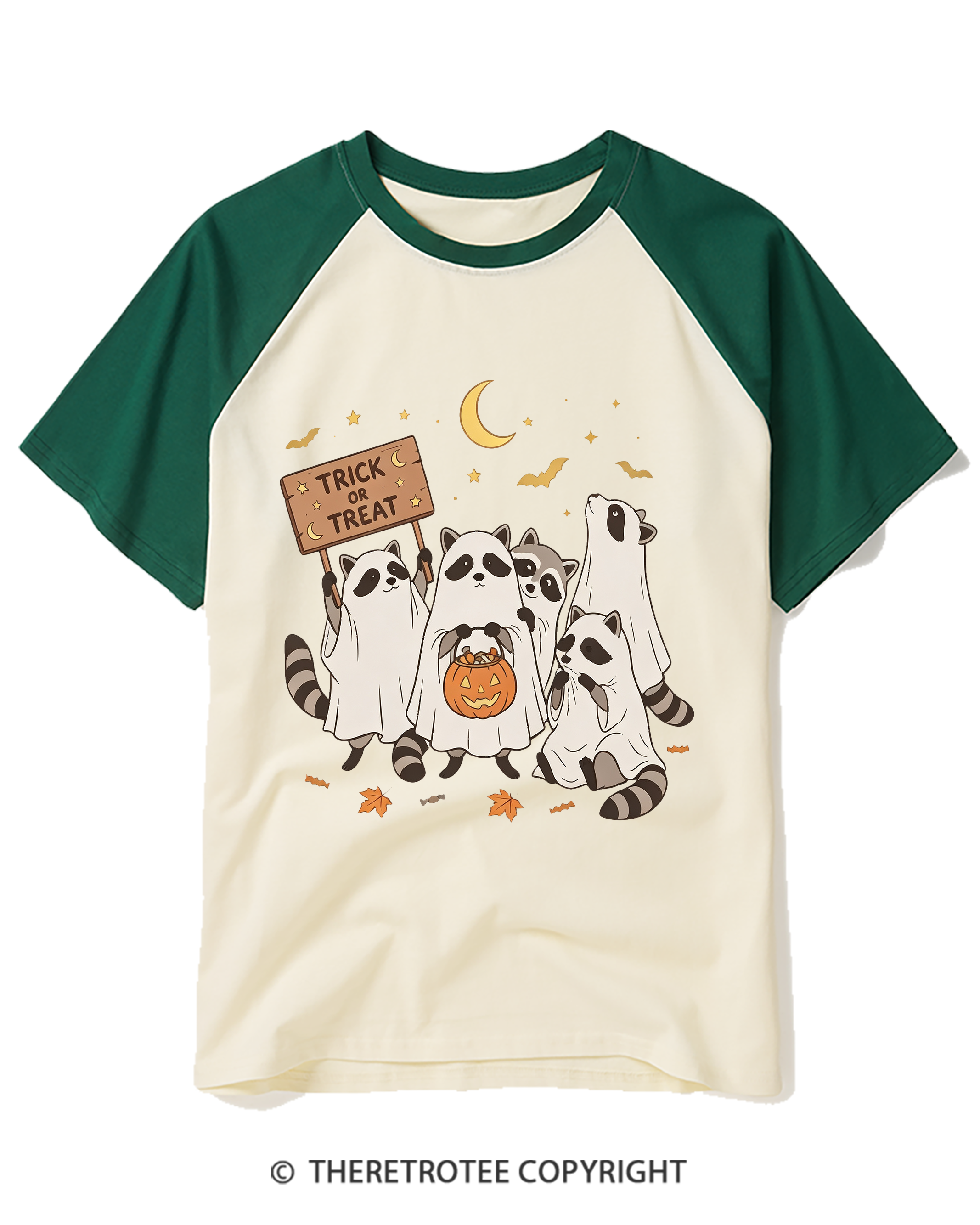 TheRetroTee Trick Or Treat 1990s Raglan Baseball T-Shirt