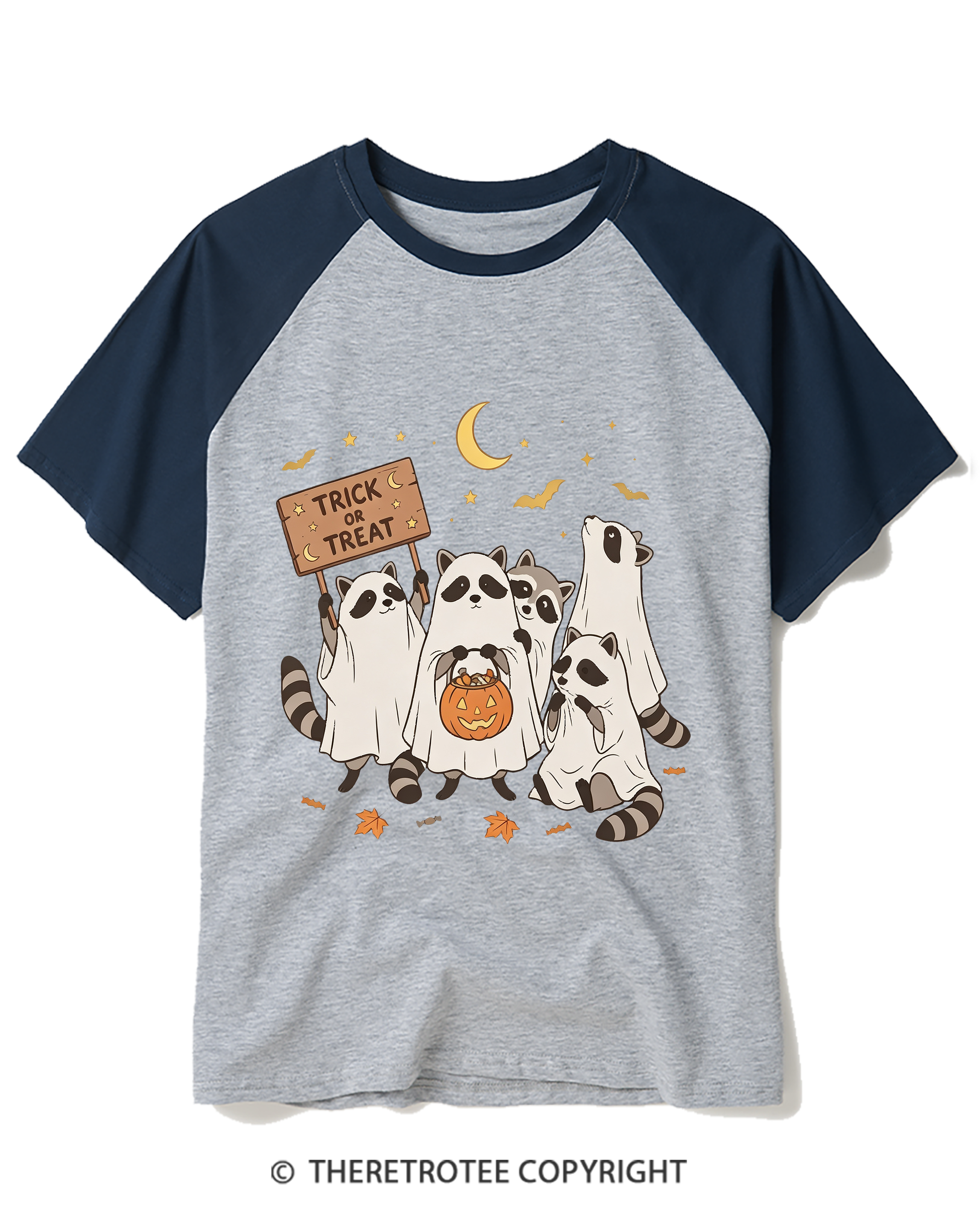 TheRetroTee Trick Or Treat 1990s Raglan Baseball T-Shirt
