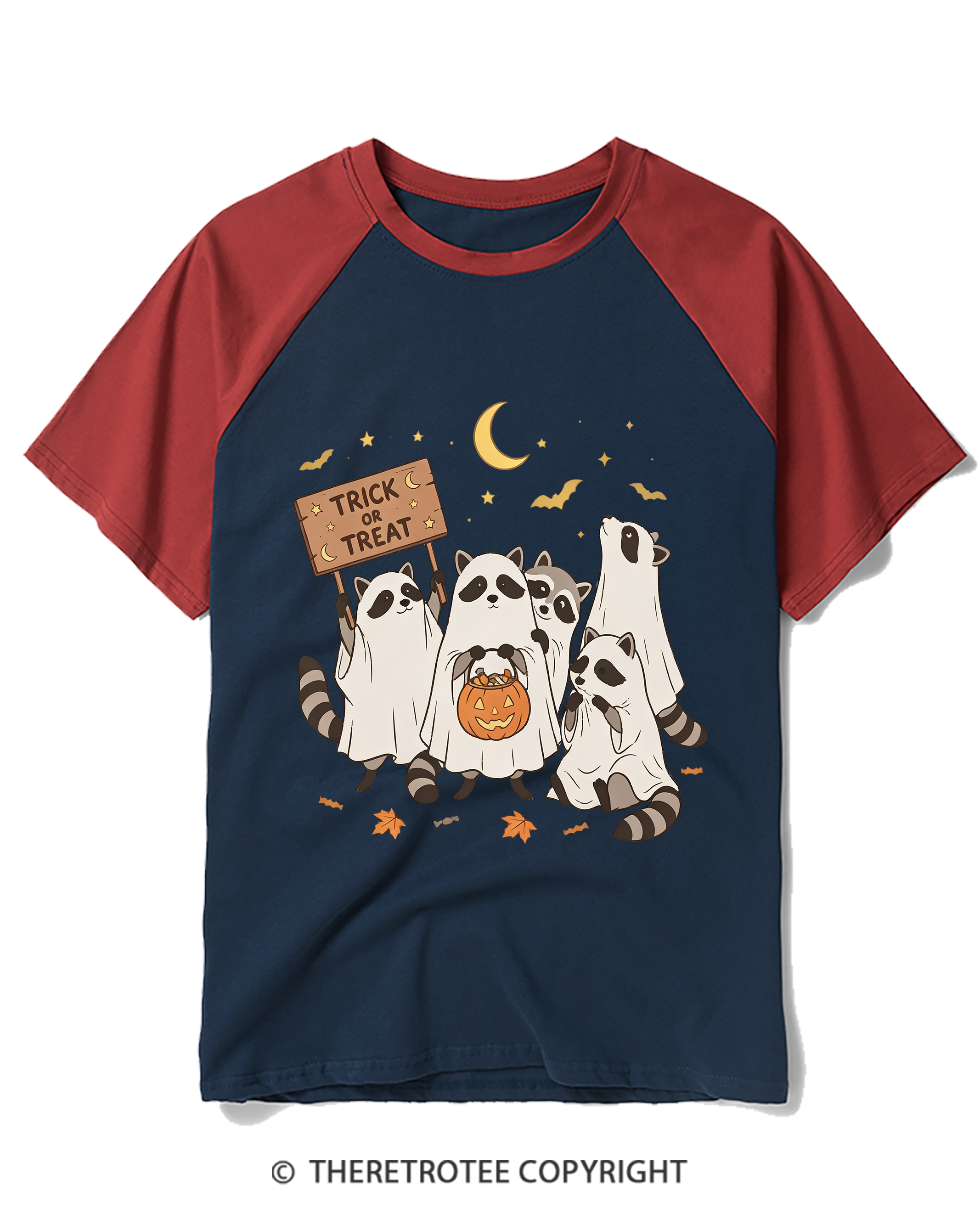 TheRetroTee Trick Or Treat 1990s Raglan Baseball T-Shirt