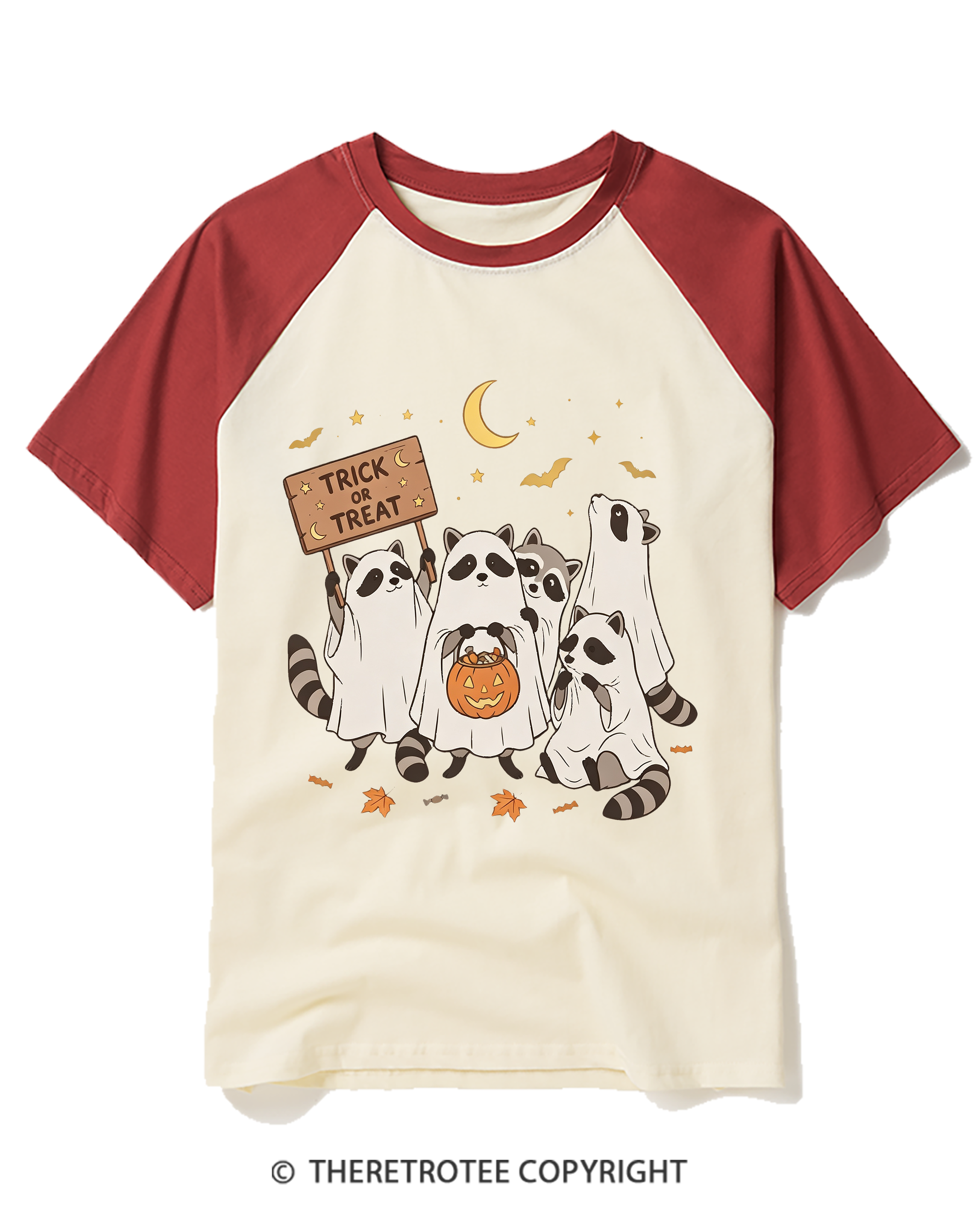 TheRetroTee Trick Or Treat 1990s Raglan Baseball T-Shirt