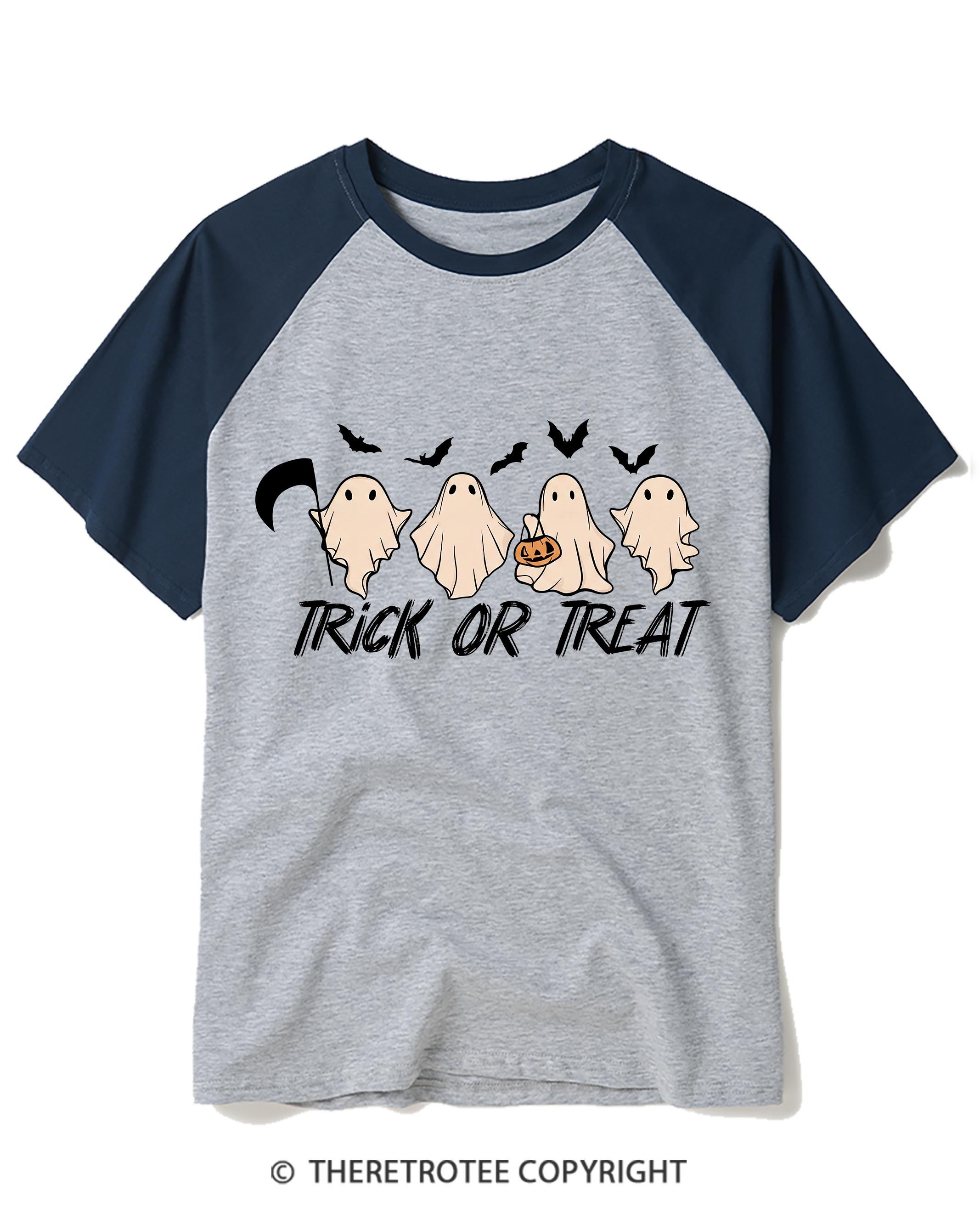 TheRetroTee Trick Or Treat 1970s Raglan Baseball T-Shirt