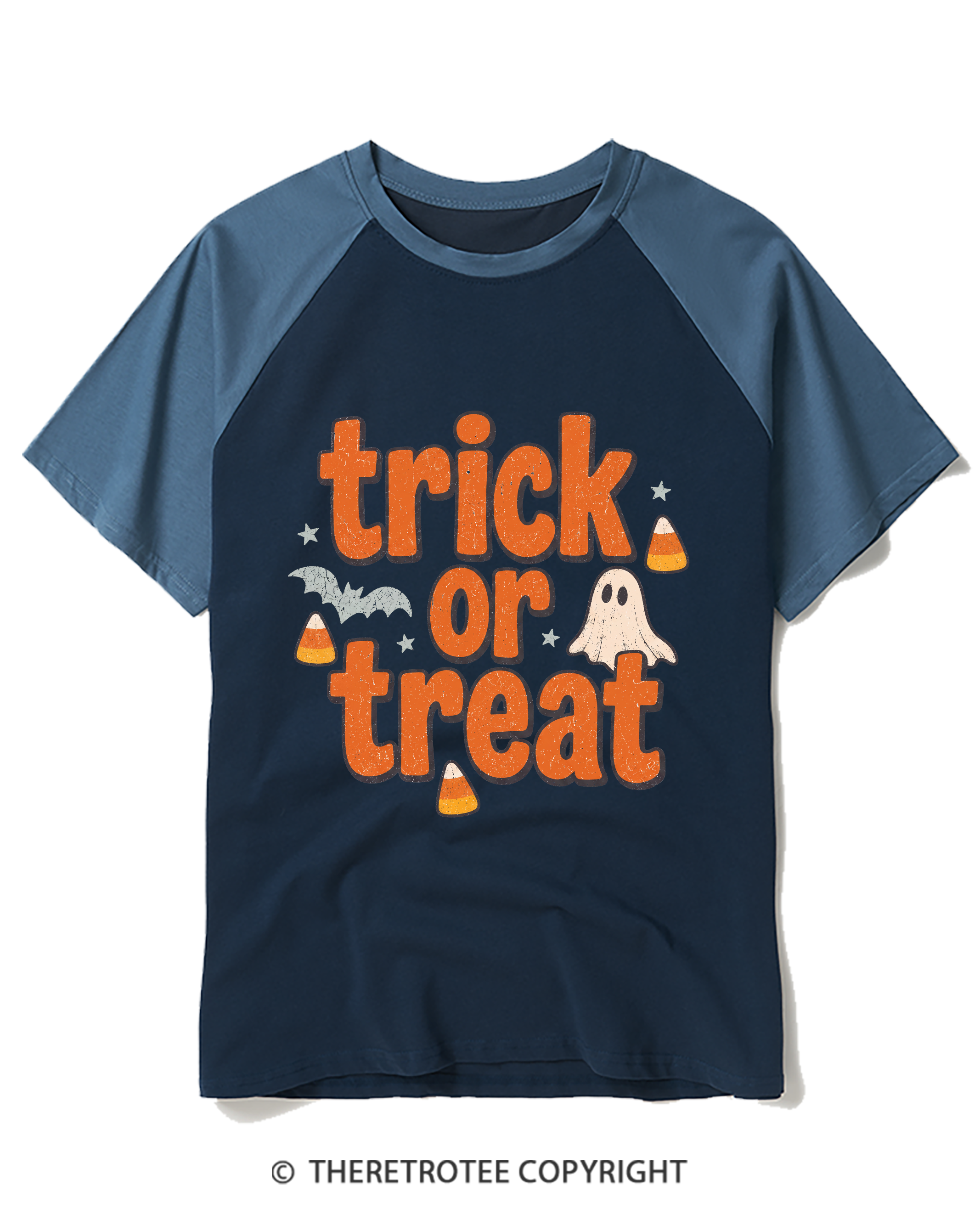 TheRetroTee Trick Or Treat 1940s Raglan Baseball T-Shirt